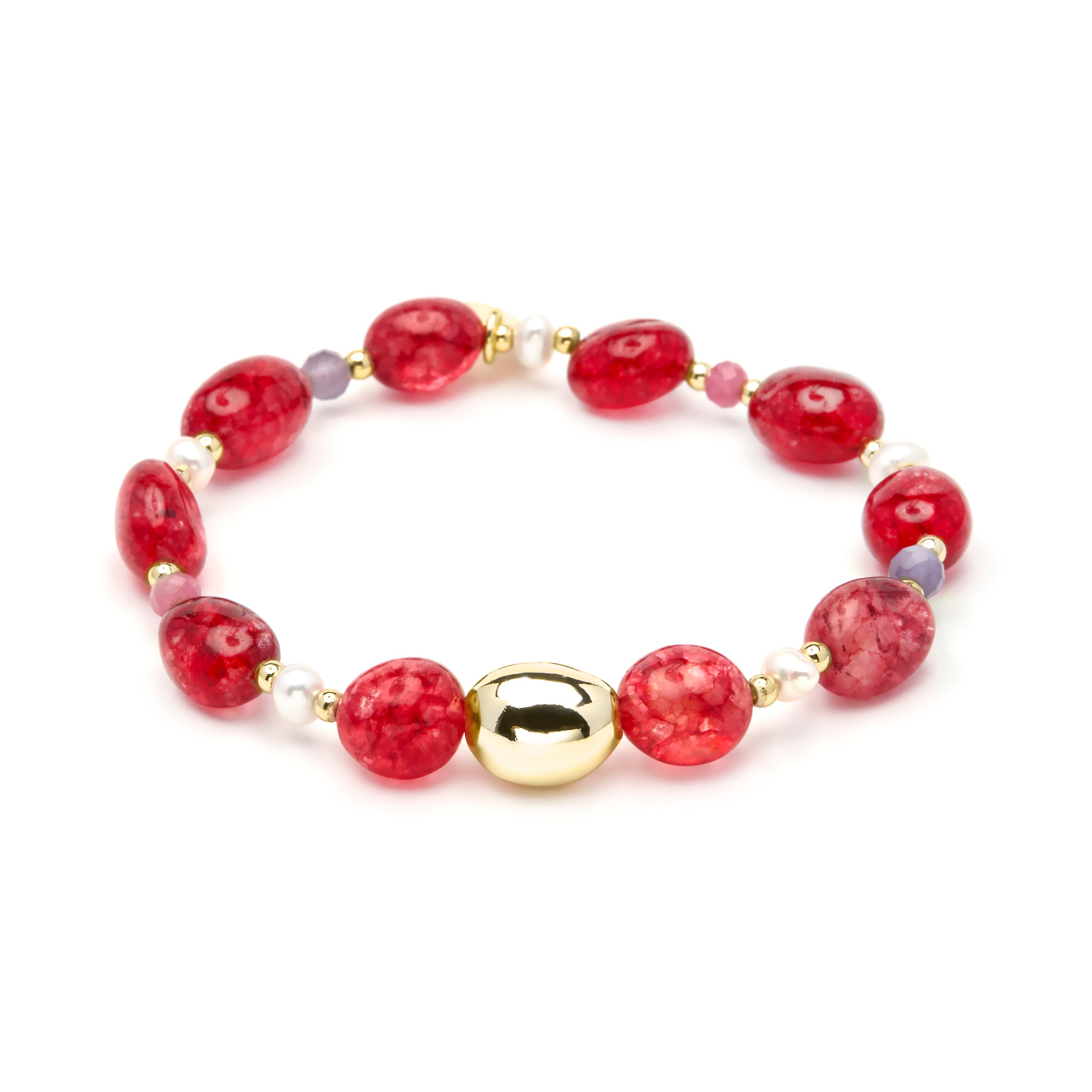 Pulsera de Plata de Ley 925 y Cristal Rojo acabado en oro amarillo 18k - Aswudi