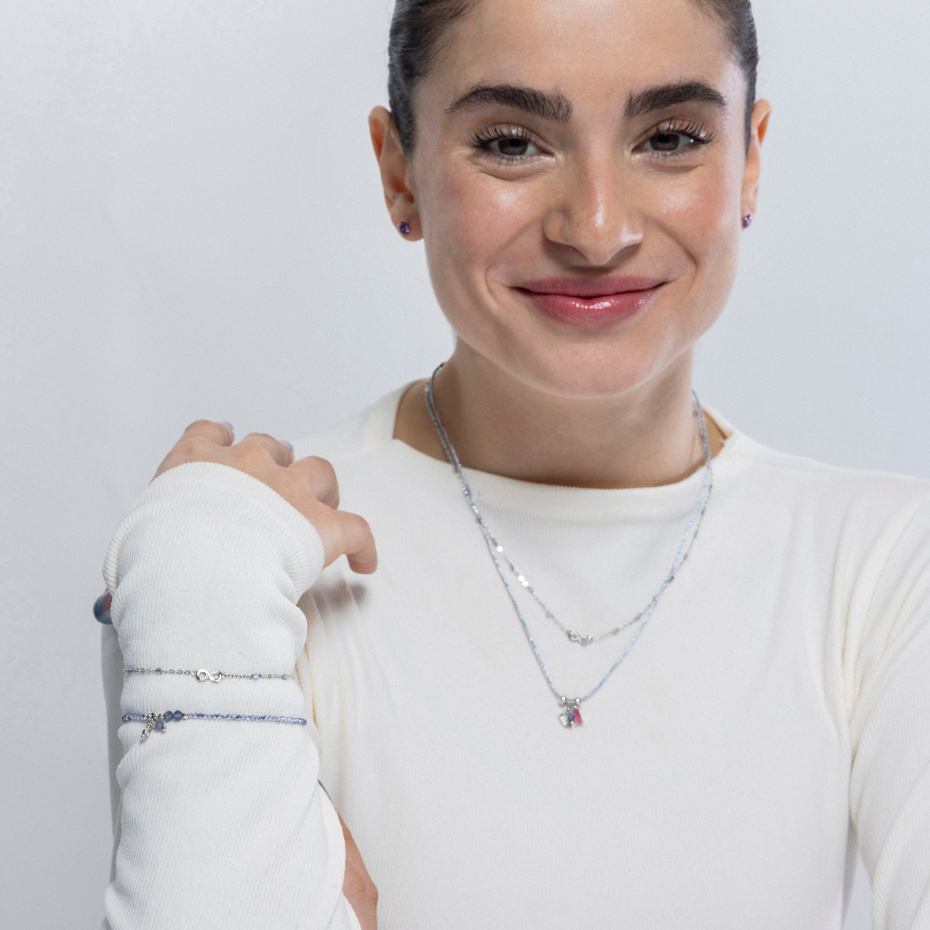 Pulsera de Plata de Ley 925 y Cristal Azul Oscuro acabada en rodio - Infinity