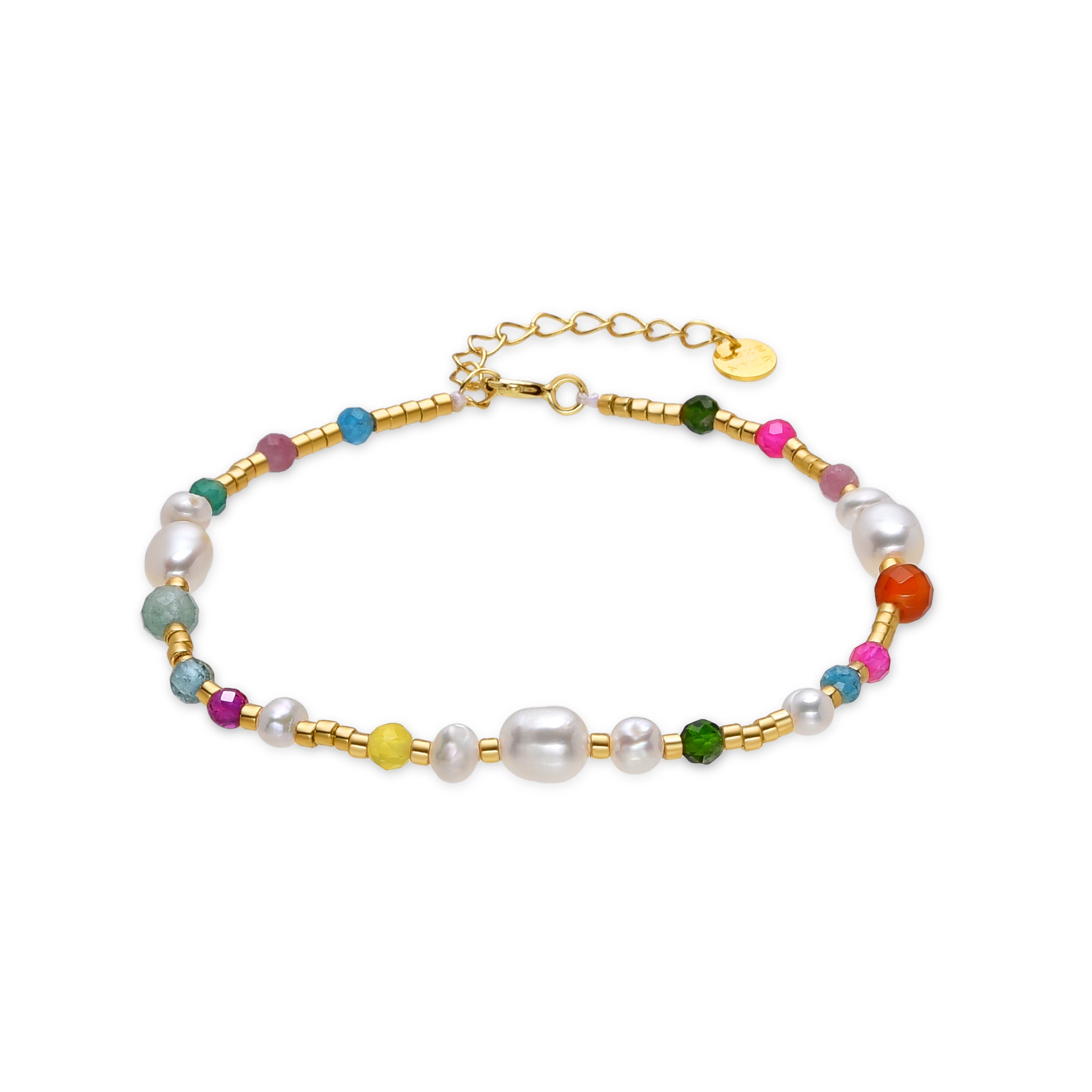 Pulsera de Plata de Ley 925 y Perla Blanca acabada en oro amarillo de 18k - Daythu