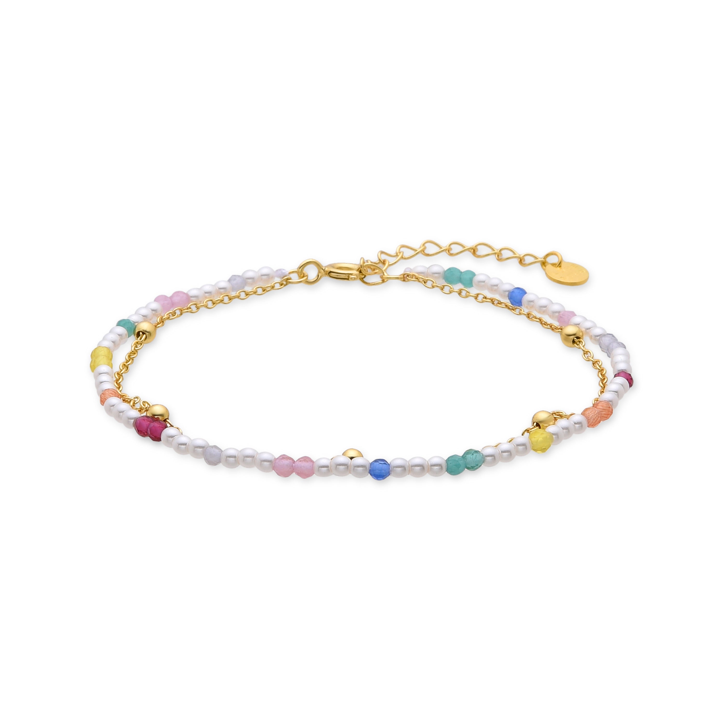 Pulsera de Plata de Ley 925 y Perla Blanca acabada en oro amarillo de 18k - Deriz
