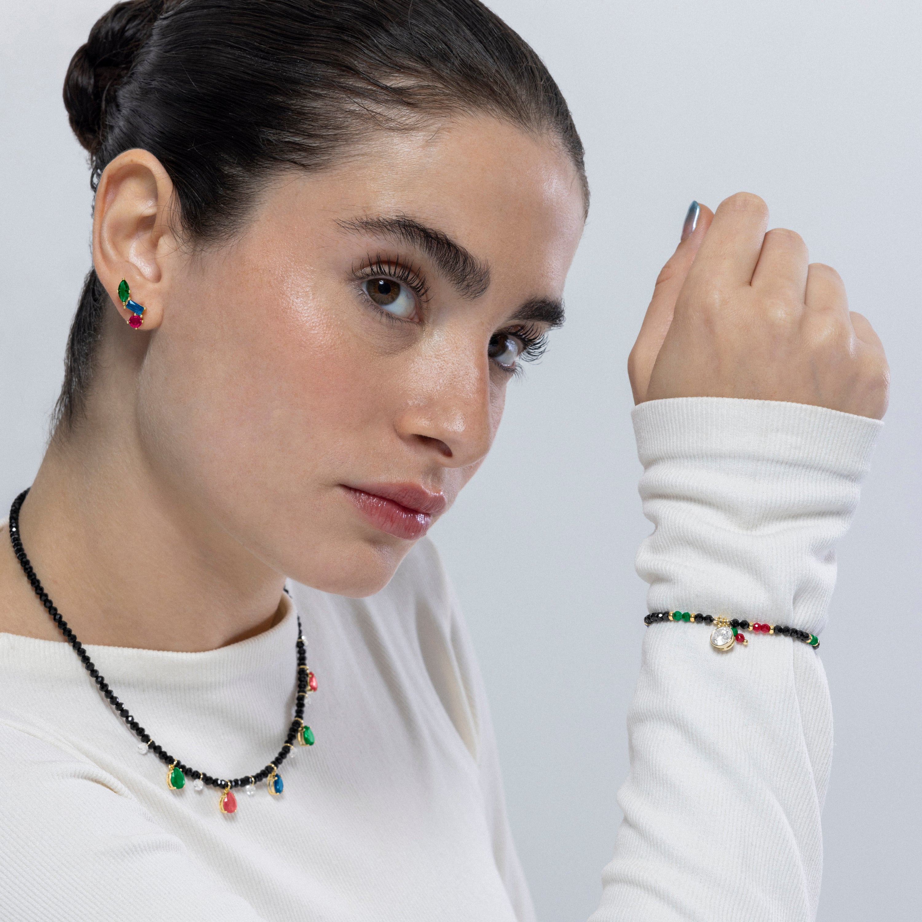 Pulsera de Plata de Ley 925 y Circonita Multicolor acabada en oro amarillo de 18k - Inwi