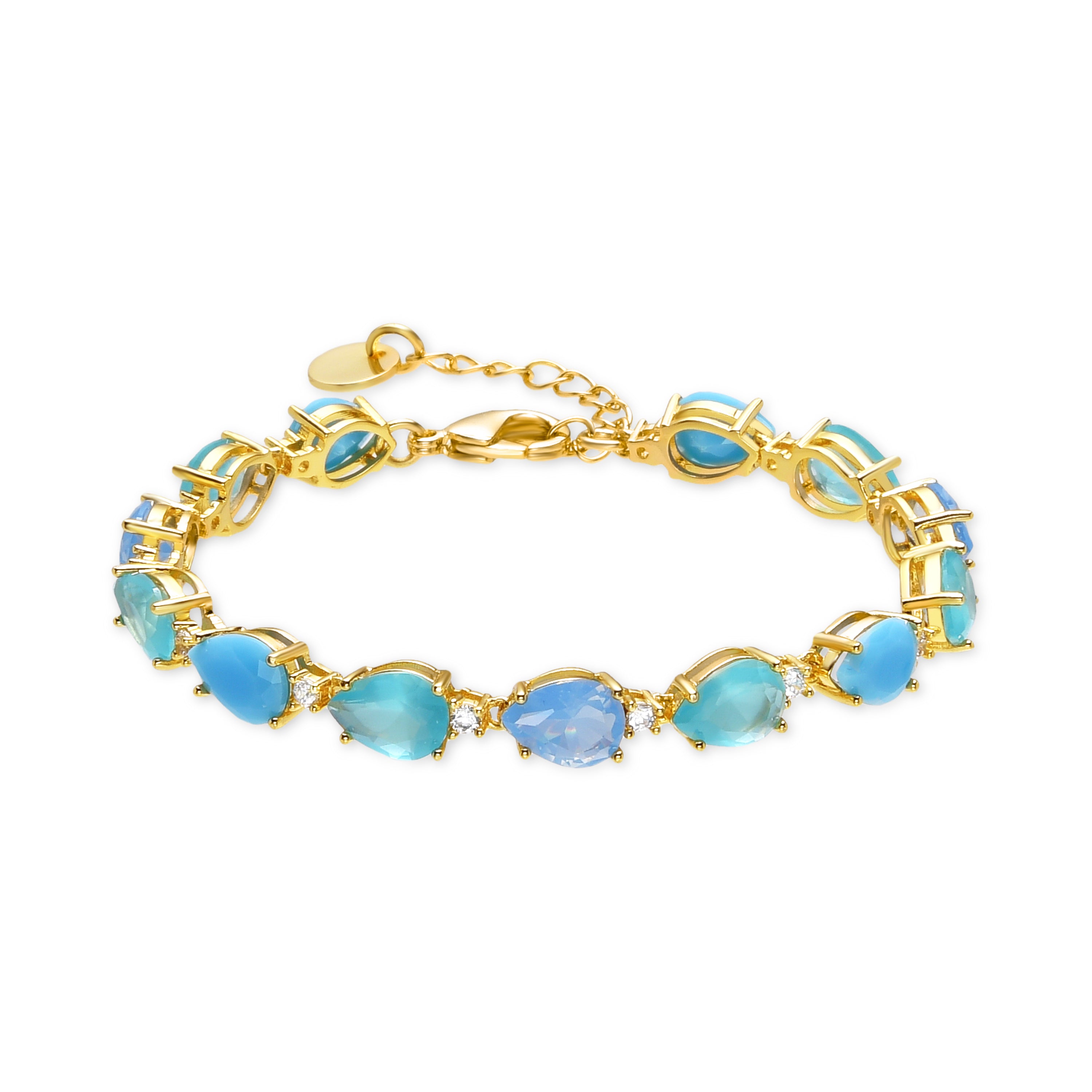 Pulsera de Plata de Ley 925 y Cuarzo Hidrotermal Azul Claro acabada en oro amarillo de 18k - Iknas