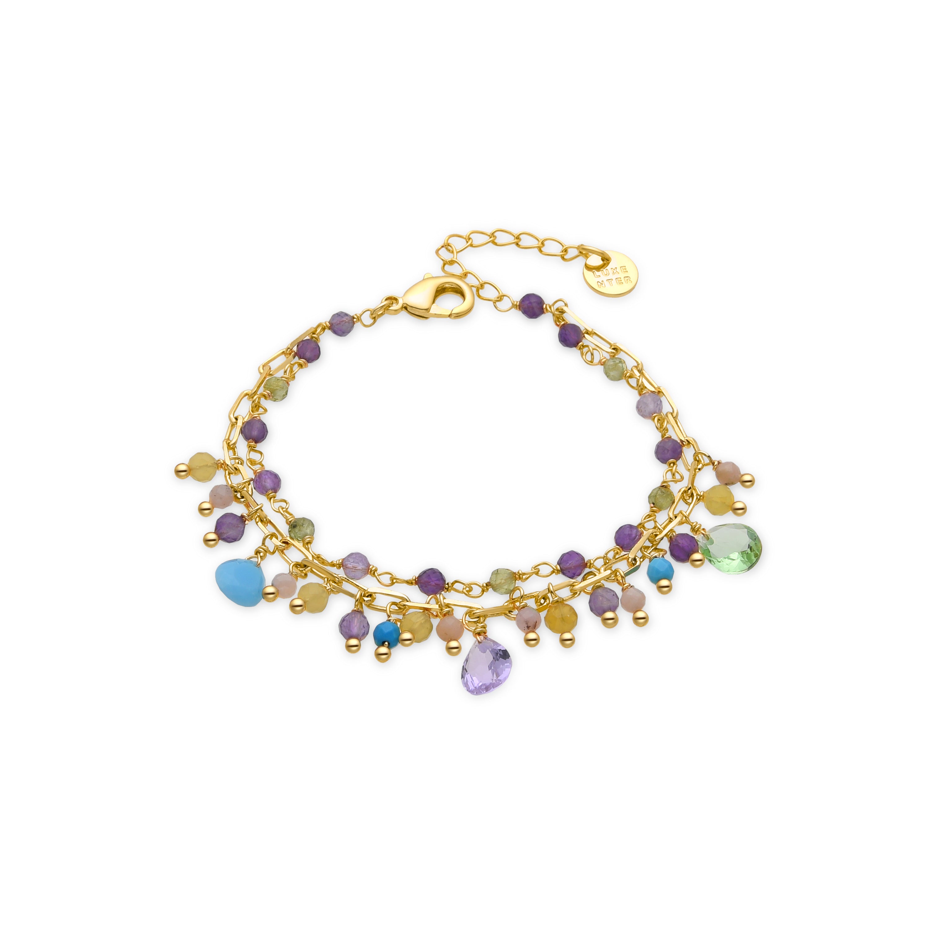 Pulsera de Plata de Ley 925 y Cuarzo Hidrotermal Amatista acabada en oro amarillo de 18k - Urilys