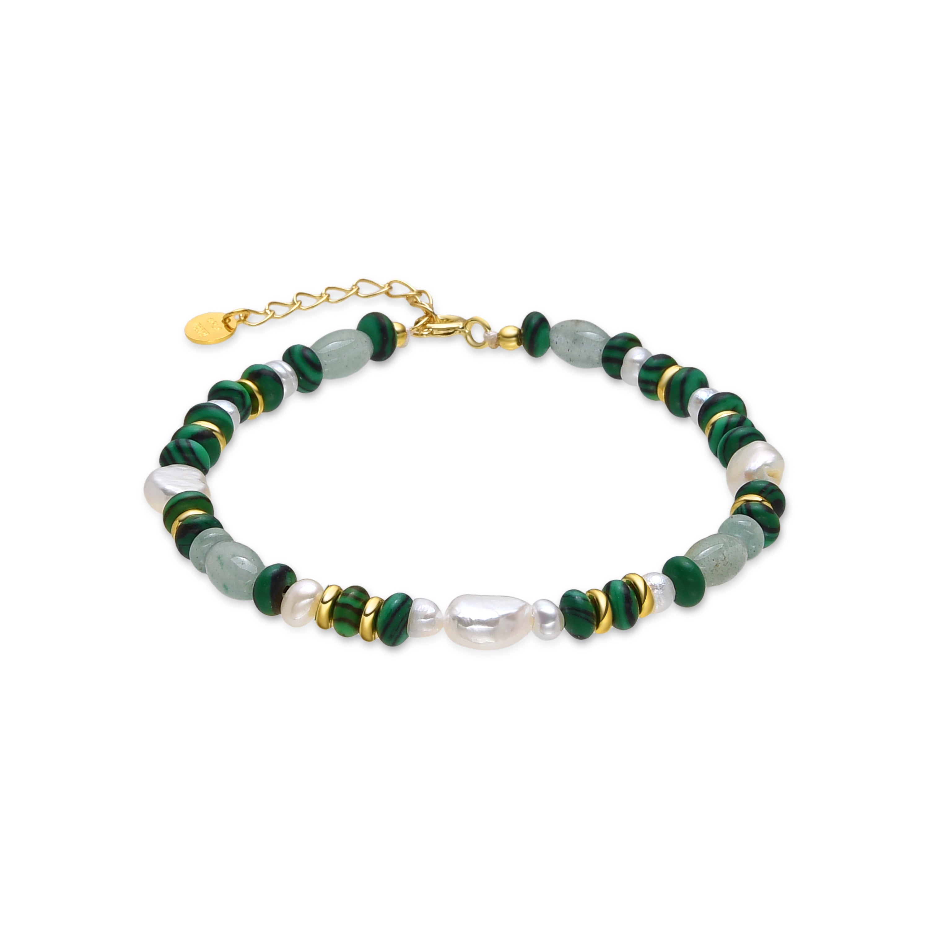 Pulsera de Plata de Ley 925 y Malaquita acabada en oro amarillo de 18k - Haylma