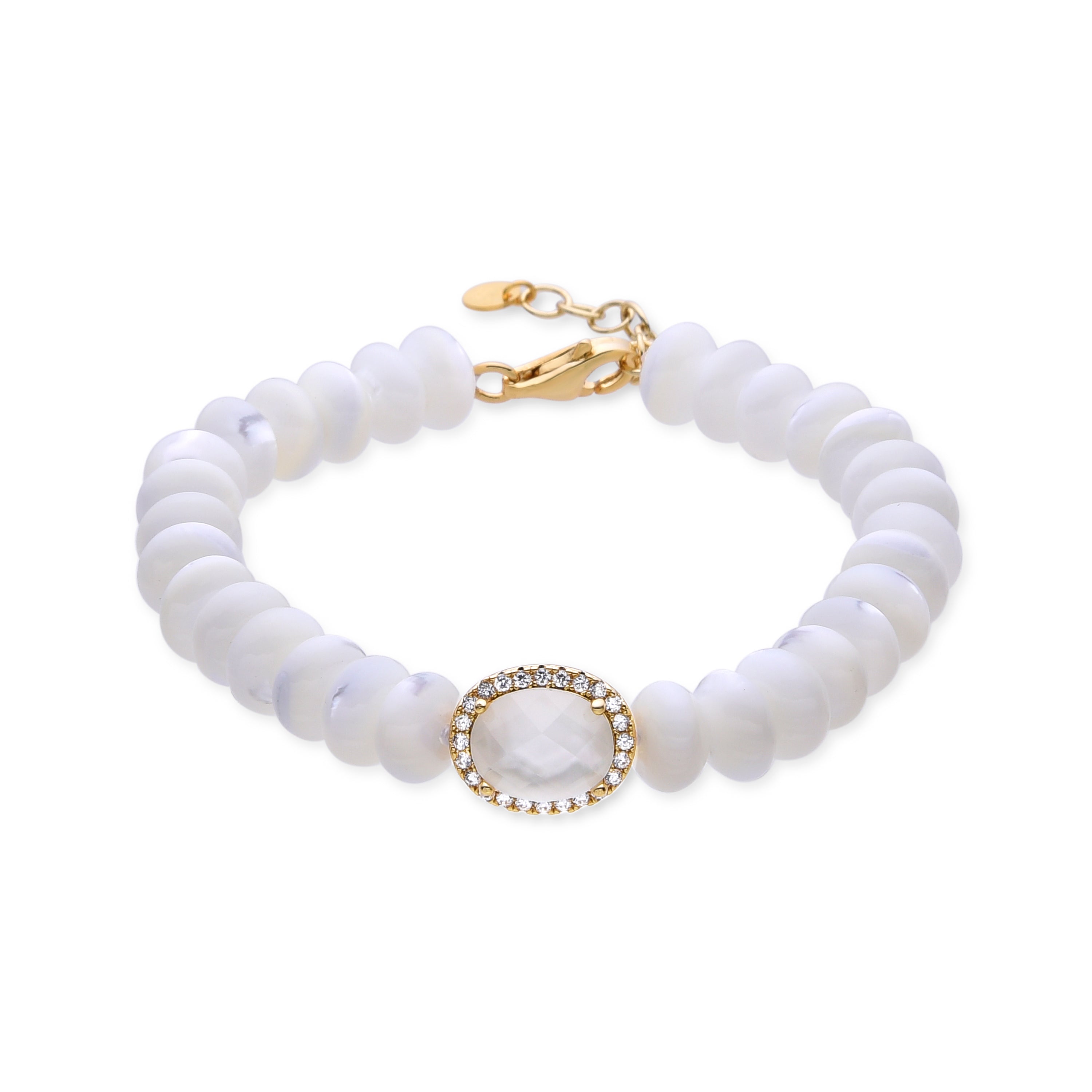 Pulsera de Plata de Ley 925 y Madreperla Blanca acabada en oro amarillo de 18k - Vithea
