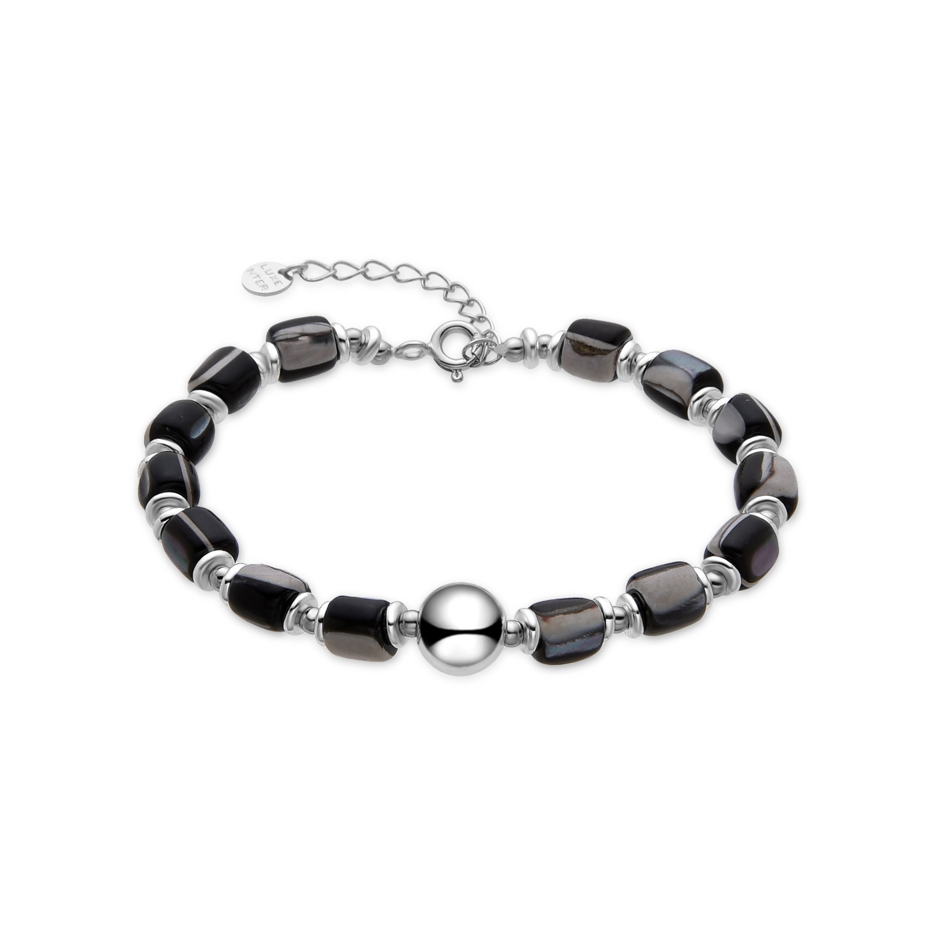 Pulsera de Plata de Ley 925 y Madreperla Negra acabada en rodio - Maddul