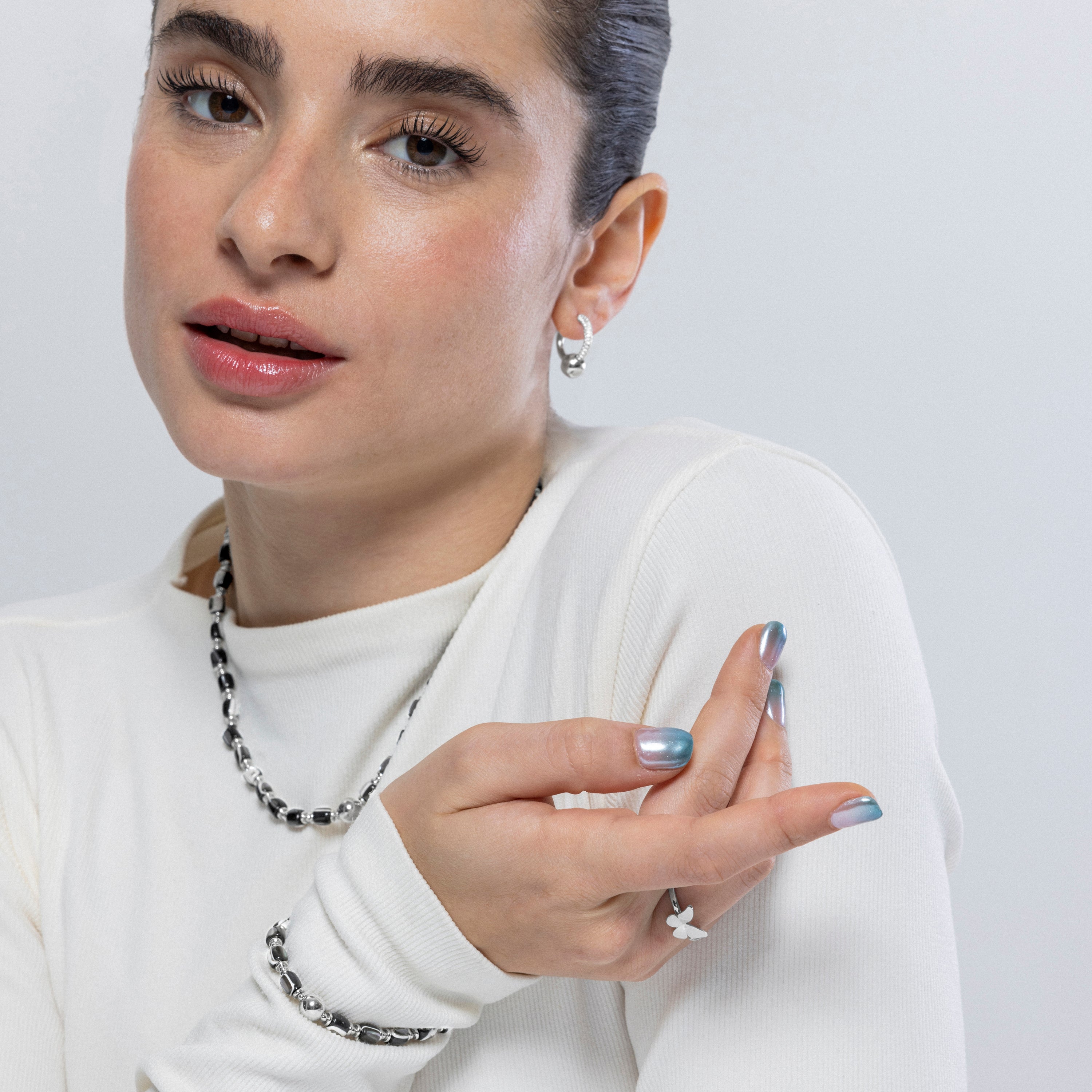 Pulsera de Plata de Ley 925 y Madreperla Negra acabada en rodio - Maddul