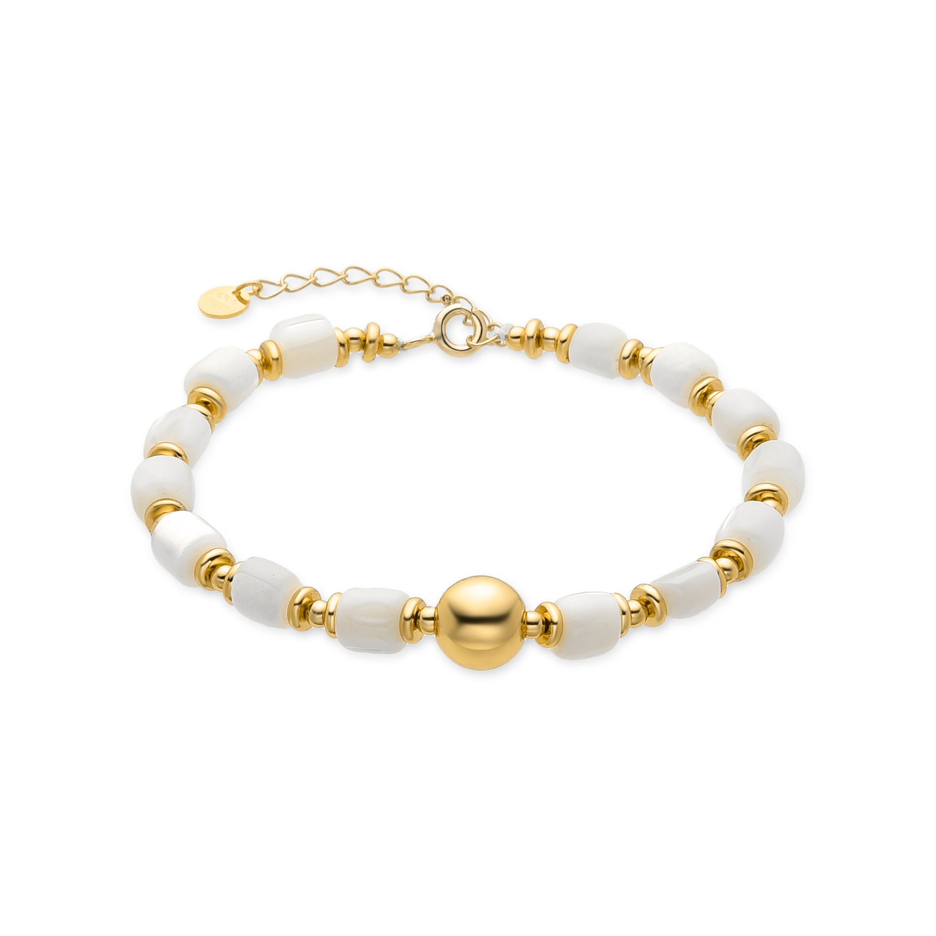 Pulsera de Plata de Ley 925 y Madreperla Blanca acabada en oro amarillo de 18k - Maddul