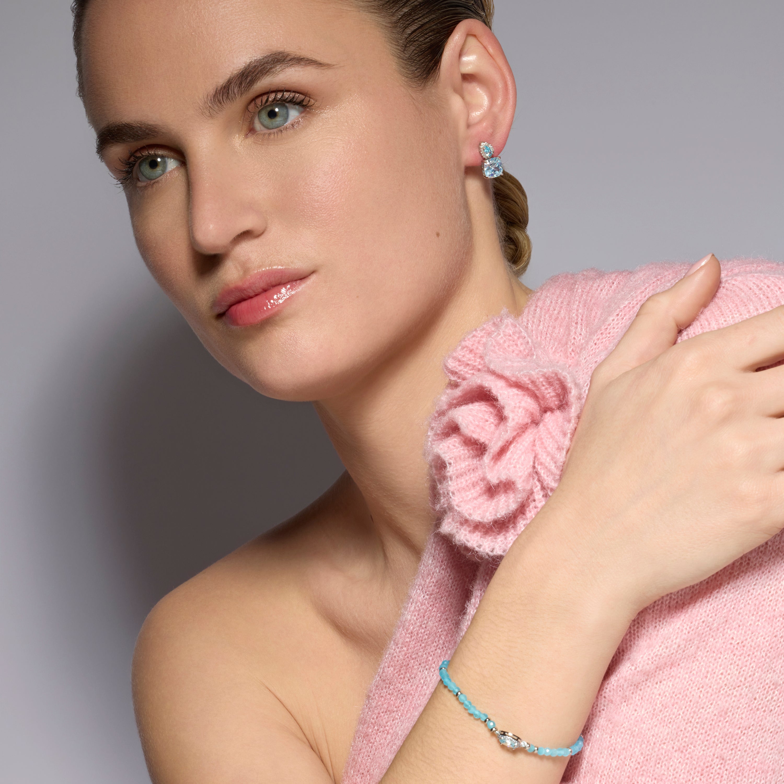 Pulsera de Plata de Ley 925 y Circonita Topacio Azul acabado rodio - Nazki