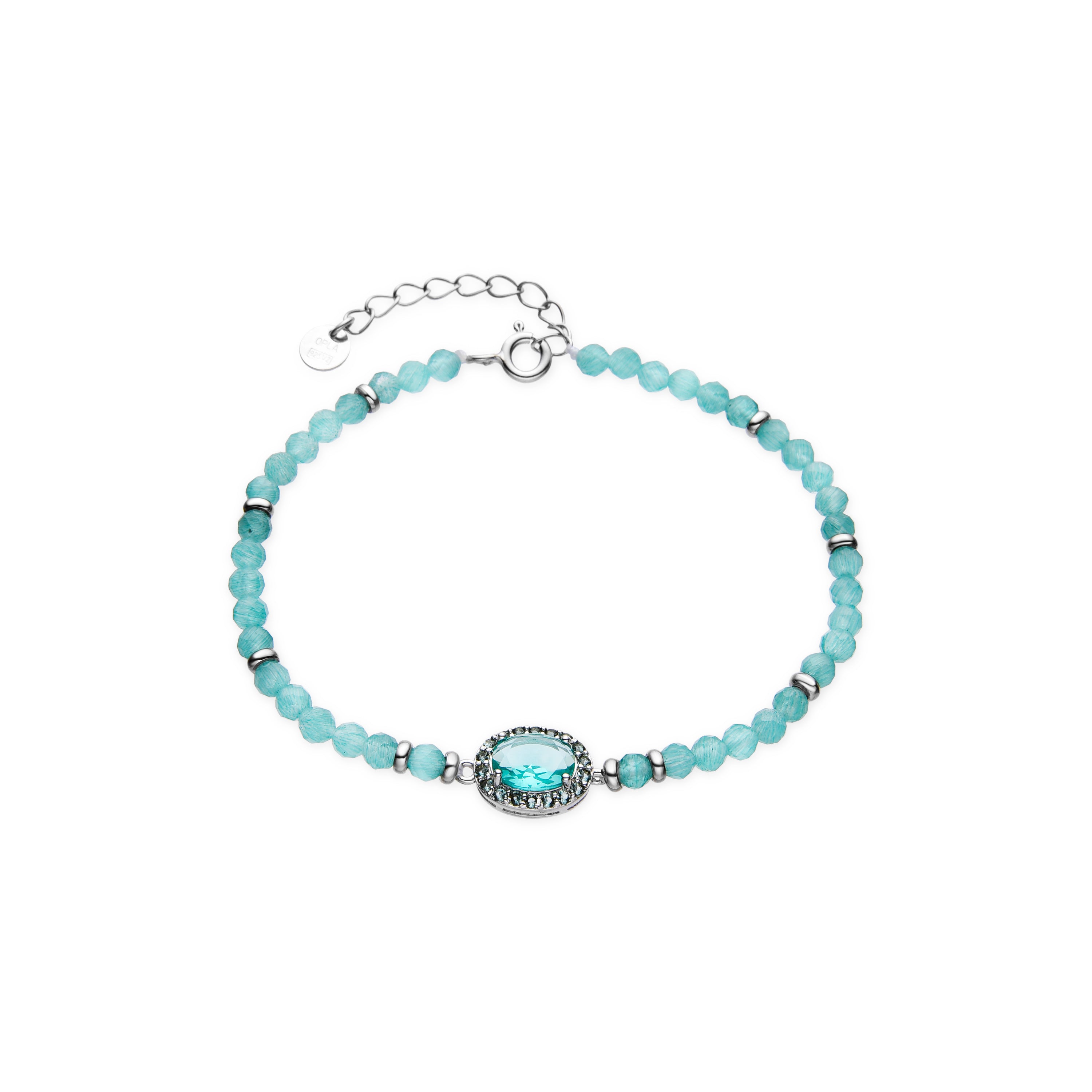 Pulsera de Plata de Ley 925 y Cuarzo Hidrotermal Verde Paraiba acabado rodio - Nazki