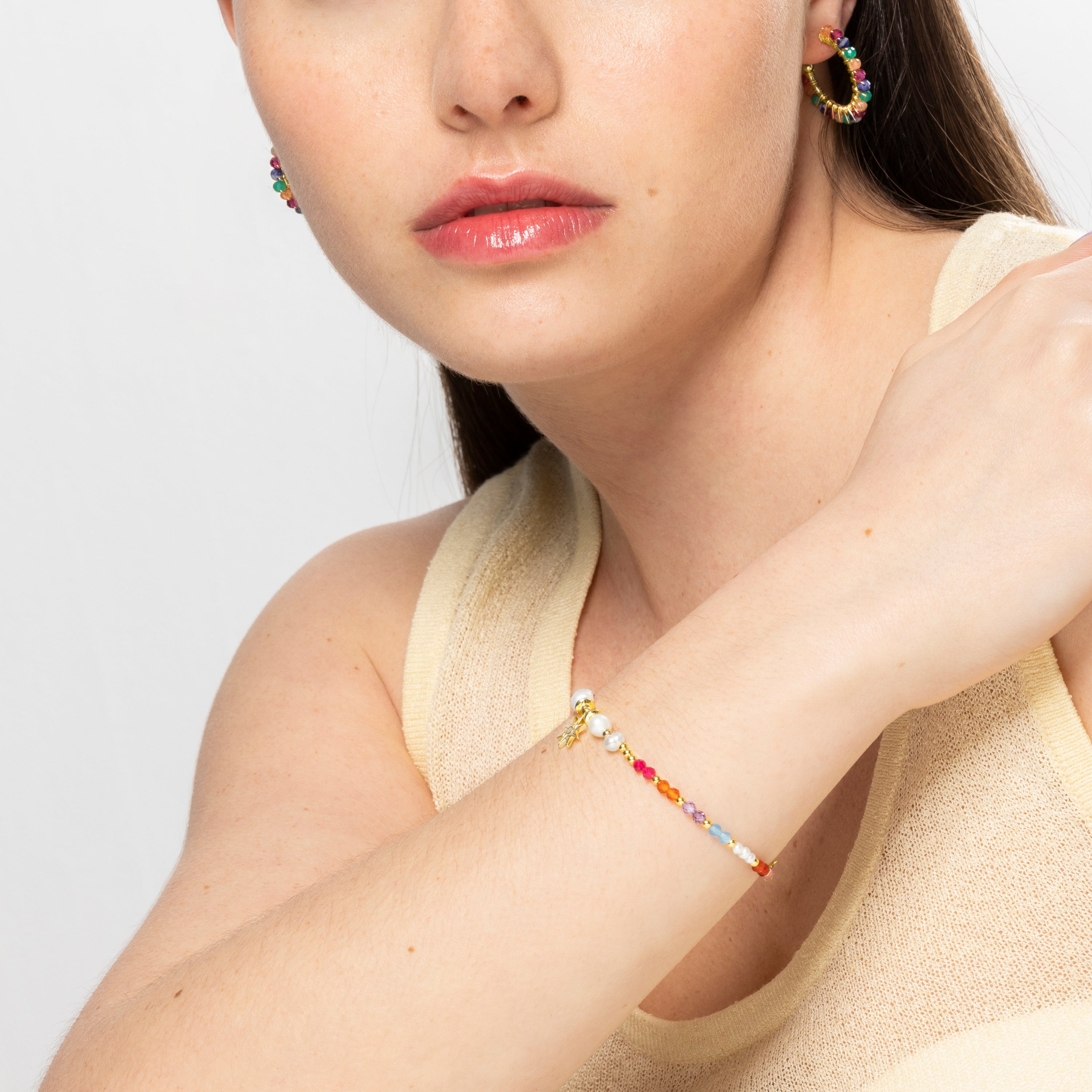 Pulsera de Plata de Ley 925 con Cristal Multicolor acabada en oro amarillo de 18K - Shasha