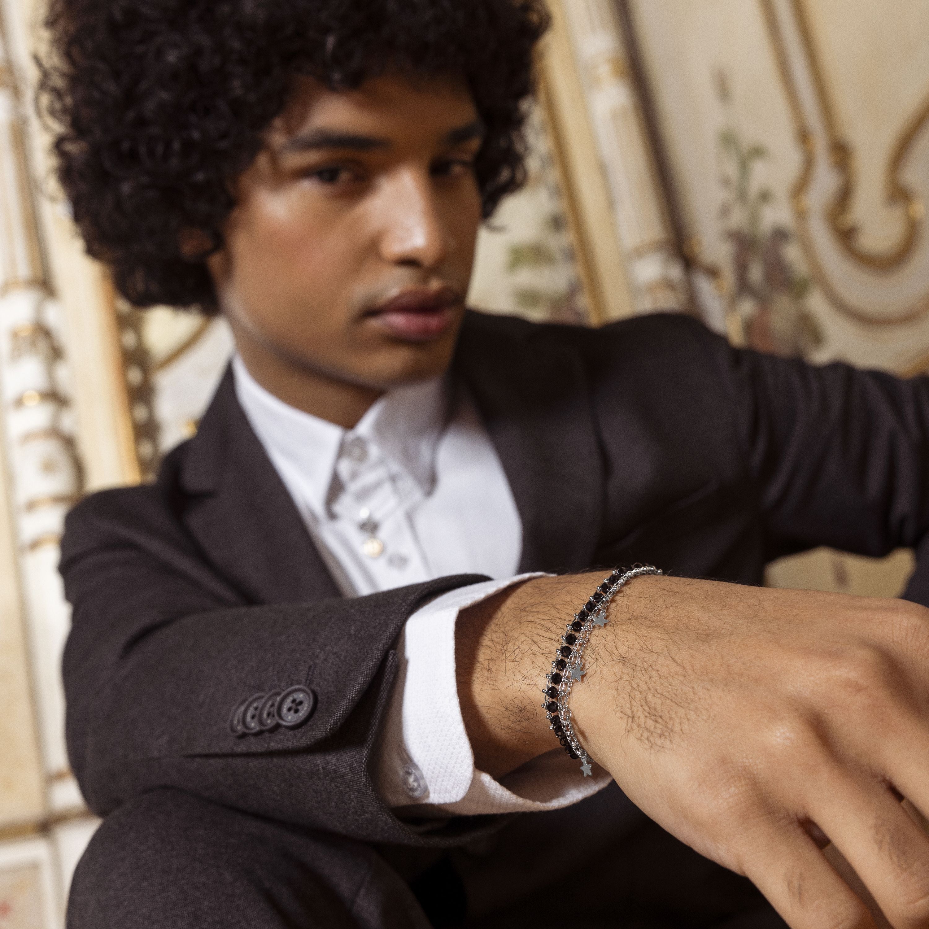 Pulsera de Plata de Ley 925 con Cristal Negro acabada en rodio - Lailai