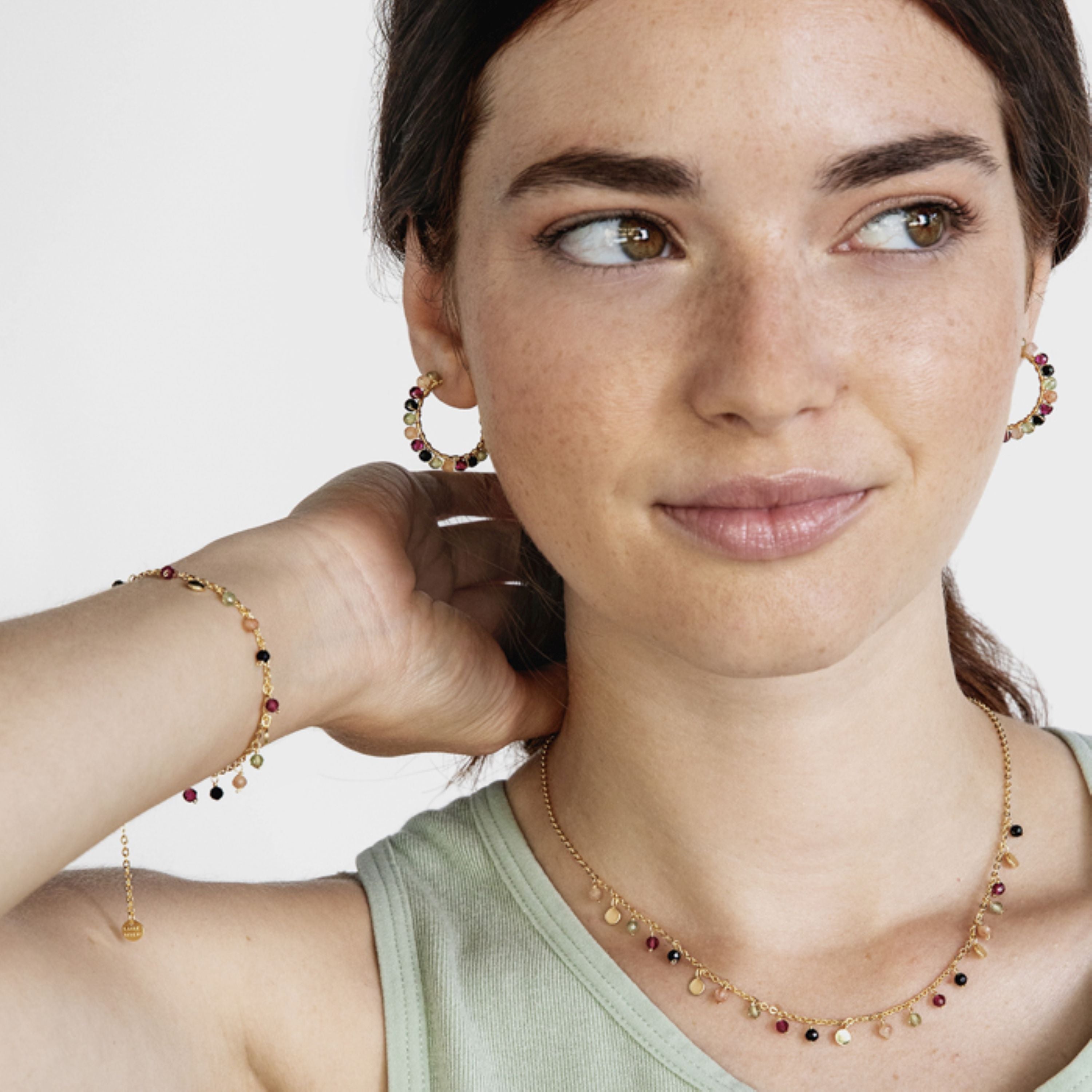 Pulsera de Plata de Ley 925 con Cristal Multicolor acabada en oro amarillo de 18K - Natsad