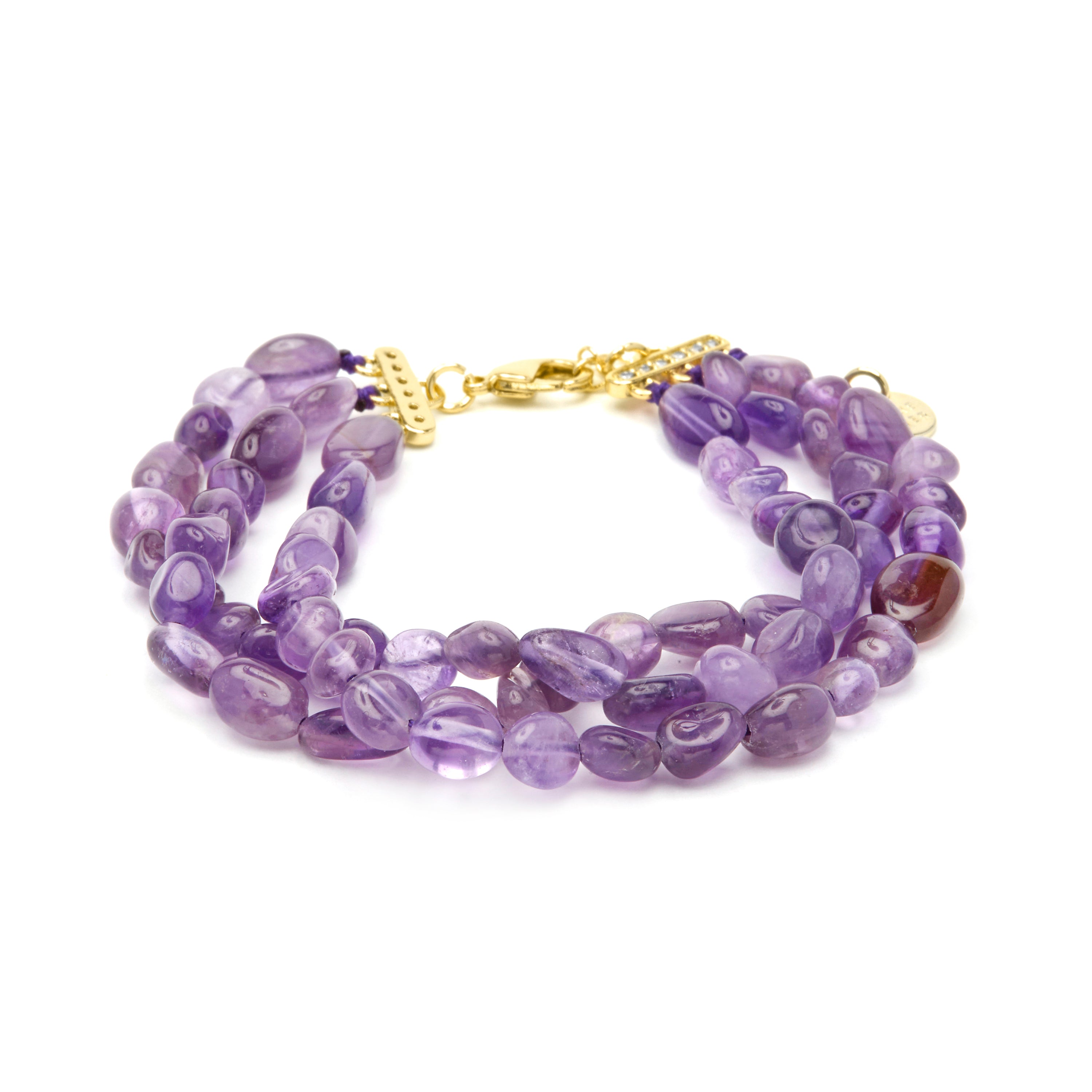 Pulsera de Plata de Ley 925 y Amatista Natural acabado en oro amarillo 18k - Koripo
