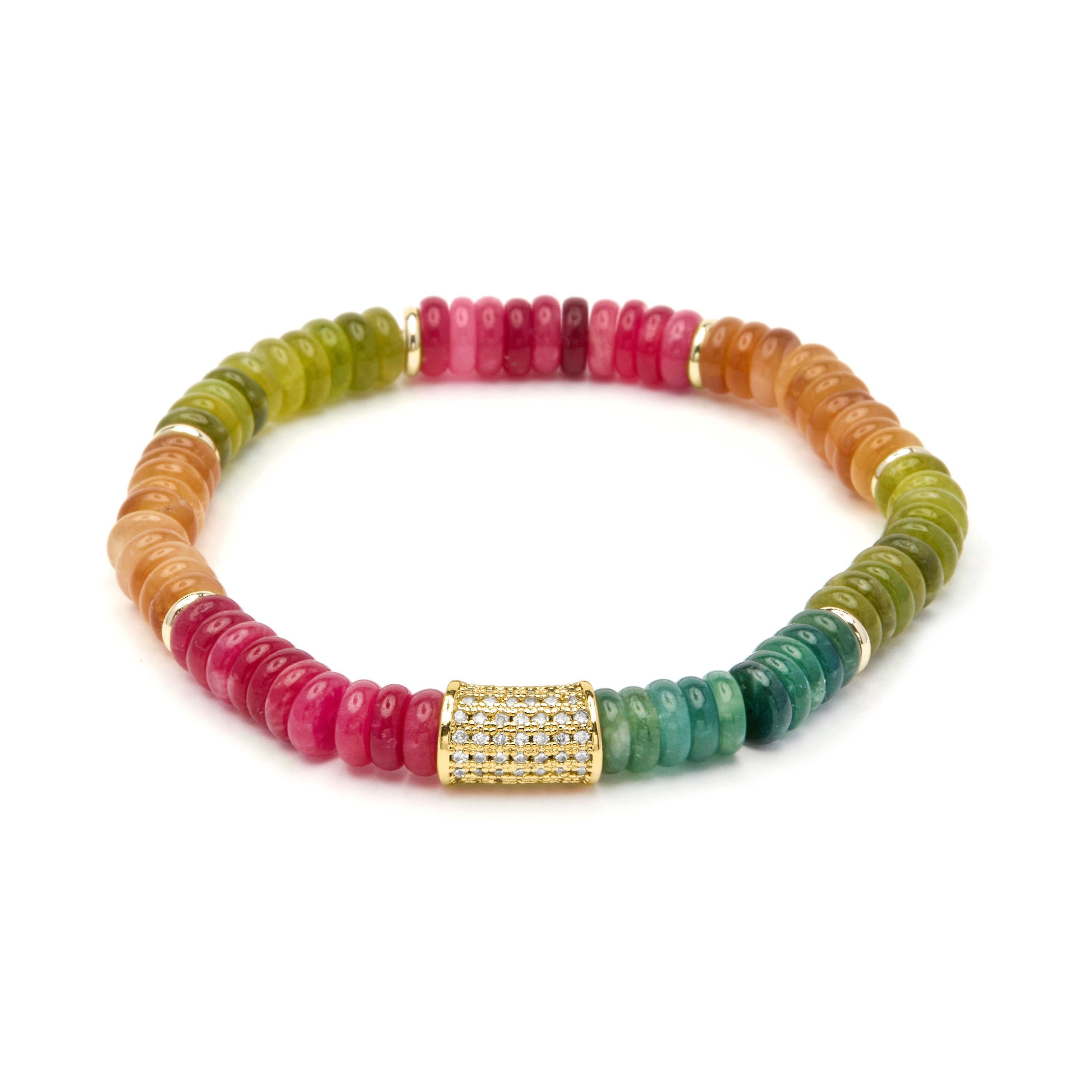 Pulsera de Plata de Ley 925 y Turmalina Multicolor acabado en oro amarillo 18k - Megro