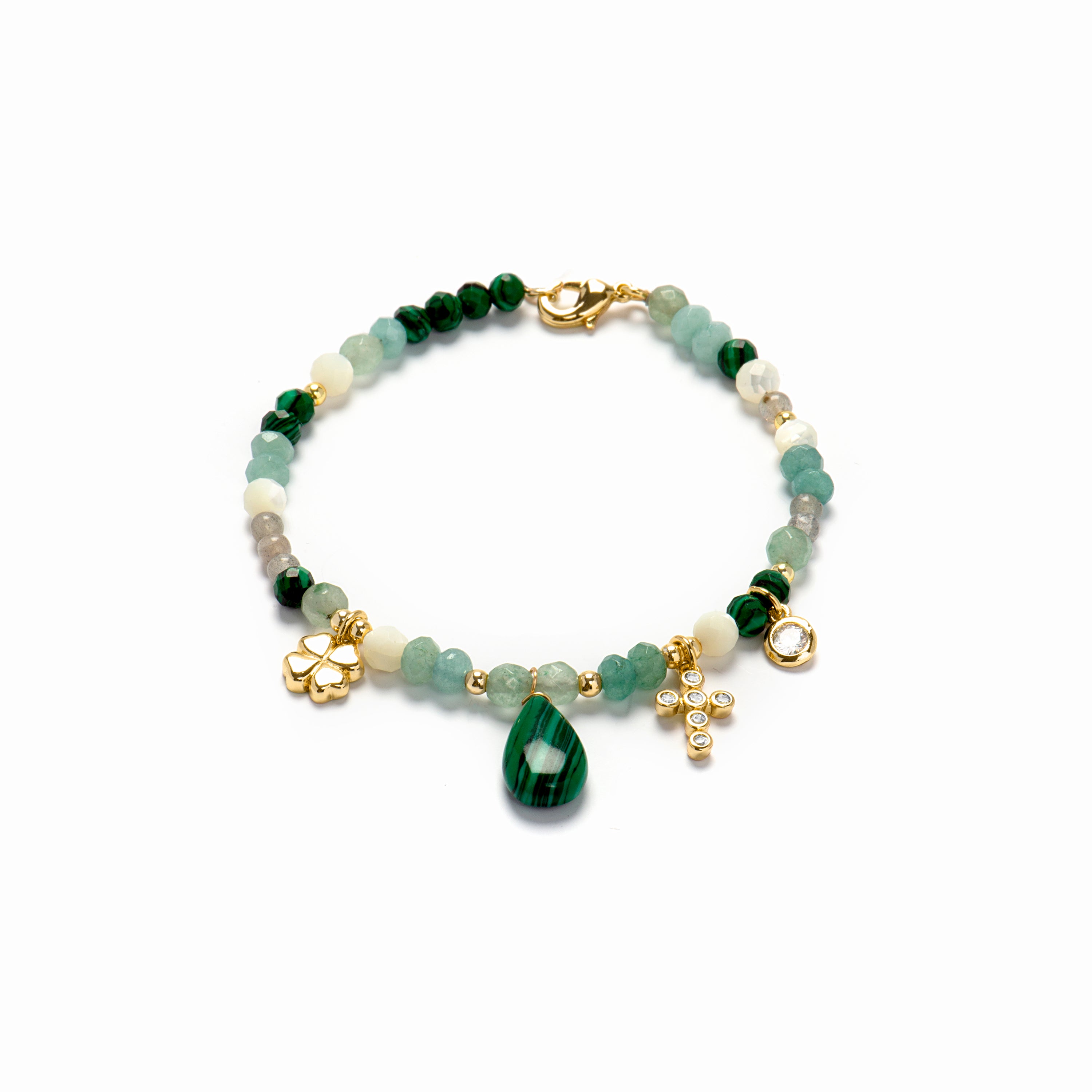 Pulsera de Plata de Ley 925 con Malaquita acabada en oro amarillo de 18K - Miya