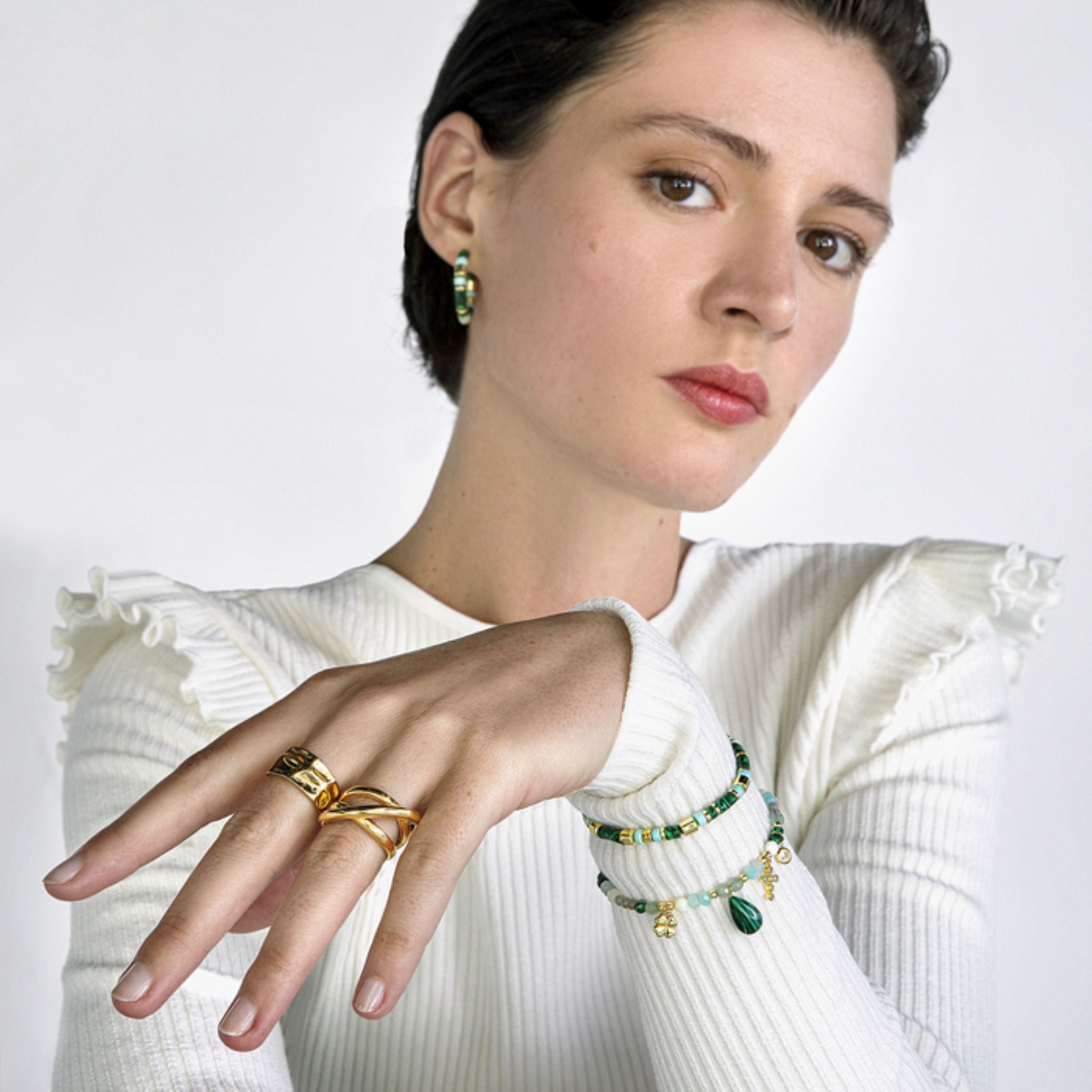 Pulsera de Plata de Ley 925 con Malaquita acabada en oro amarillo de 18K - Miya