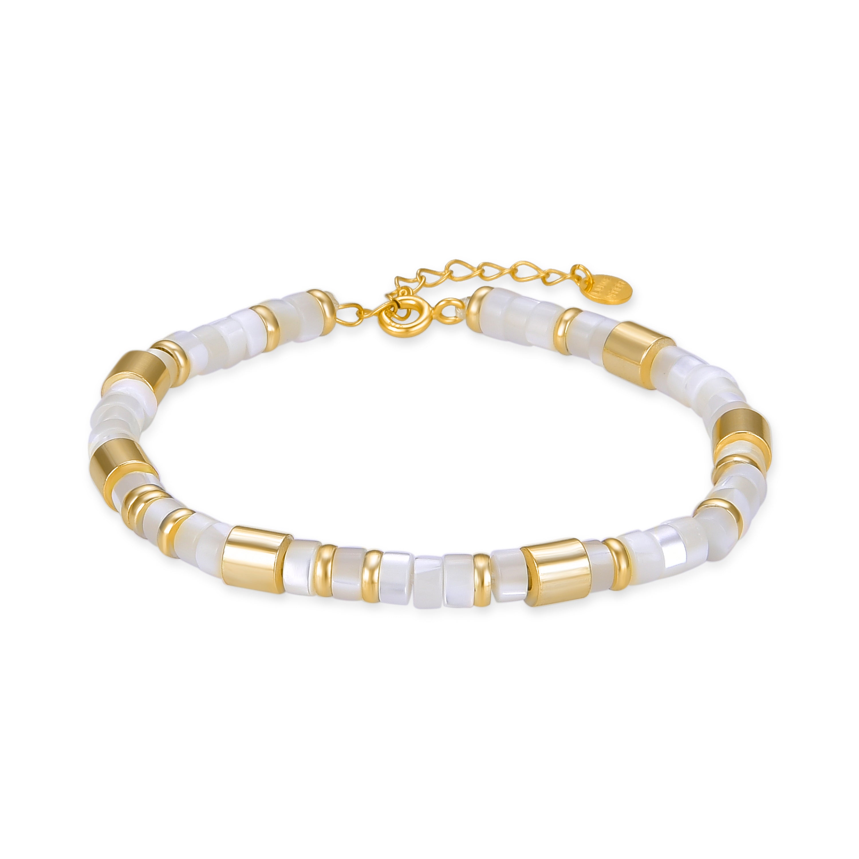 Pulsera de Plata de Ley 925 con Madreperla Blanca acabada en oro amarillo 18K - Wicoy