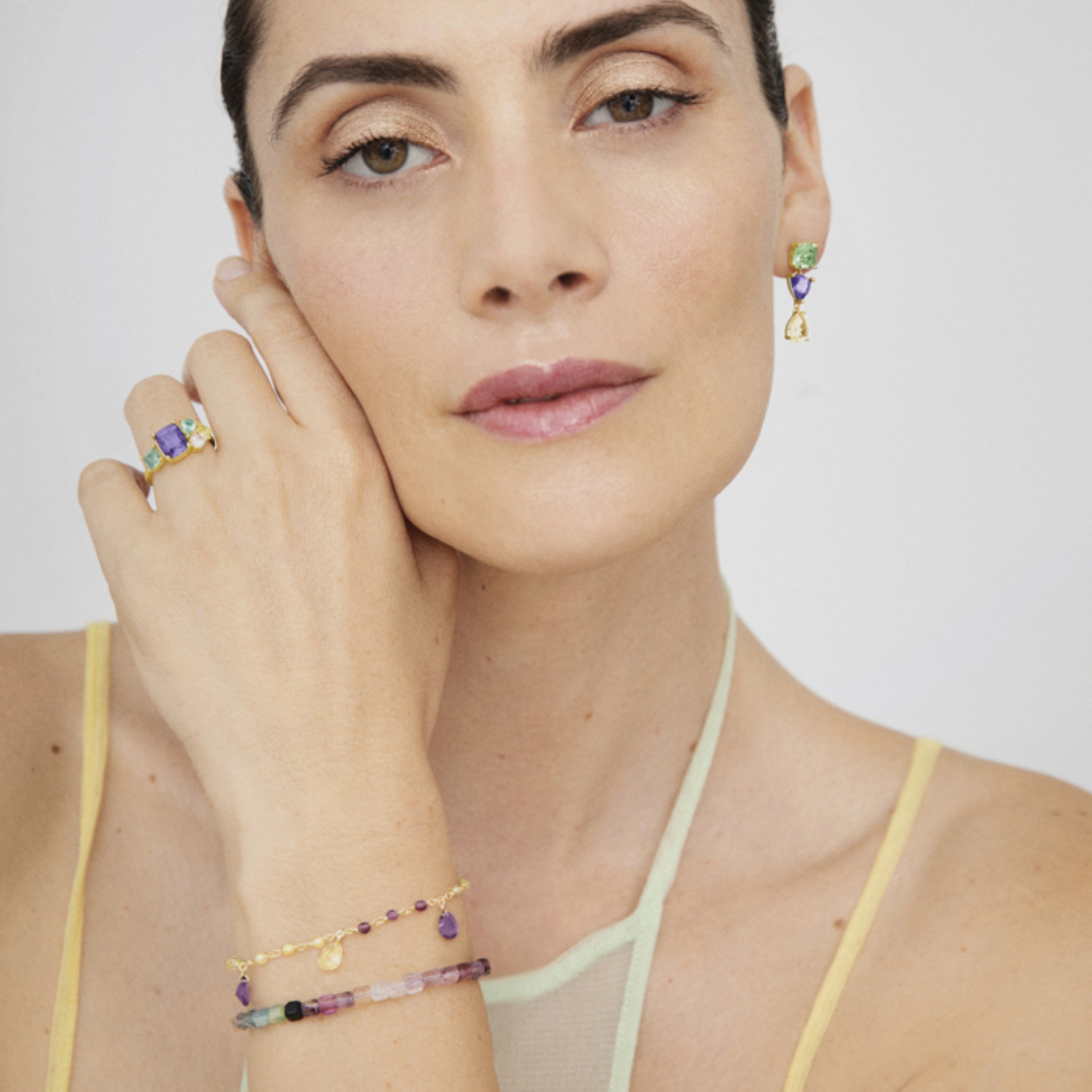Pulsera de Plata de Ley 925 con Fluorita acabada en oro amarillo 18K - Sereo