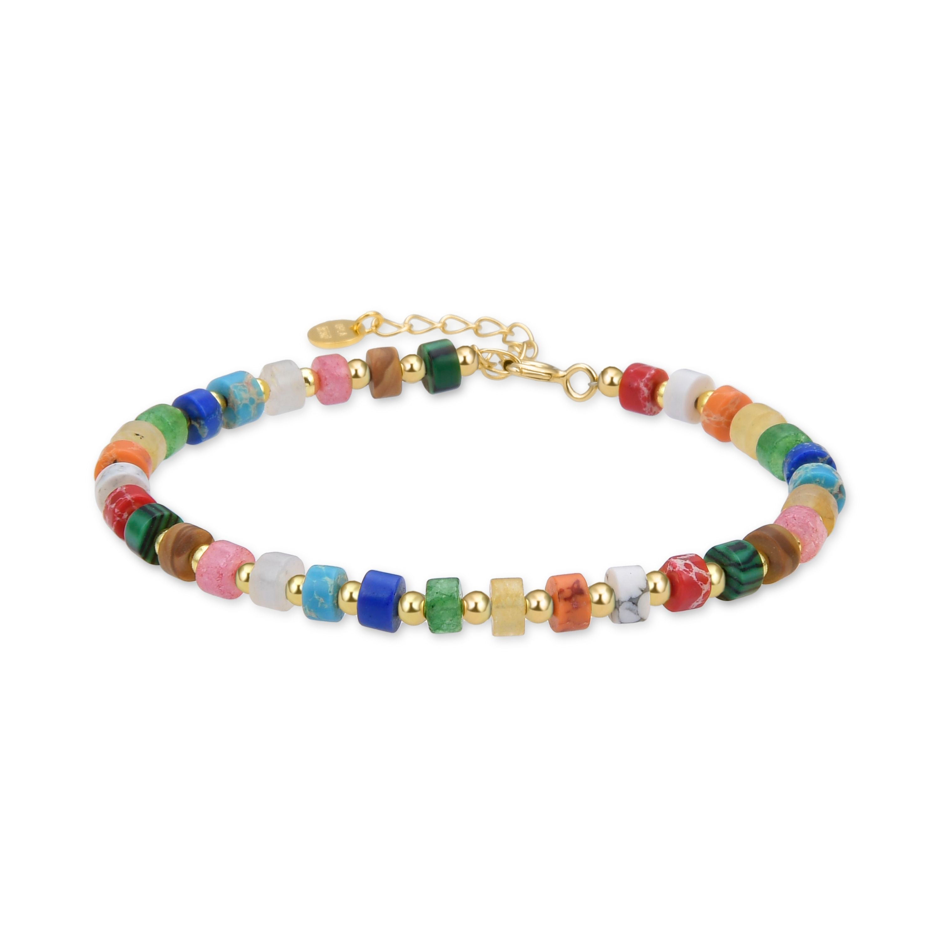 Pulsera de Plata de Ley 925 con Cristal Multicolor acabada en oro amarillo 18K - Ihun