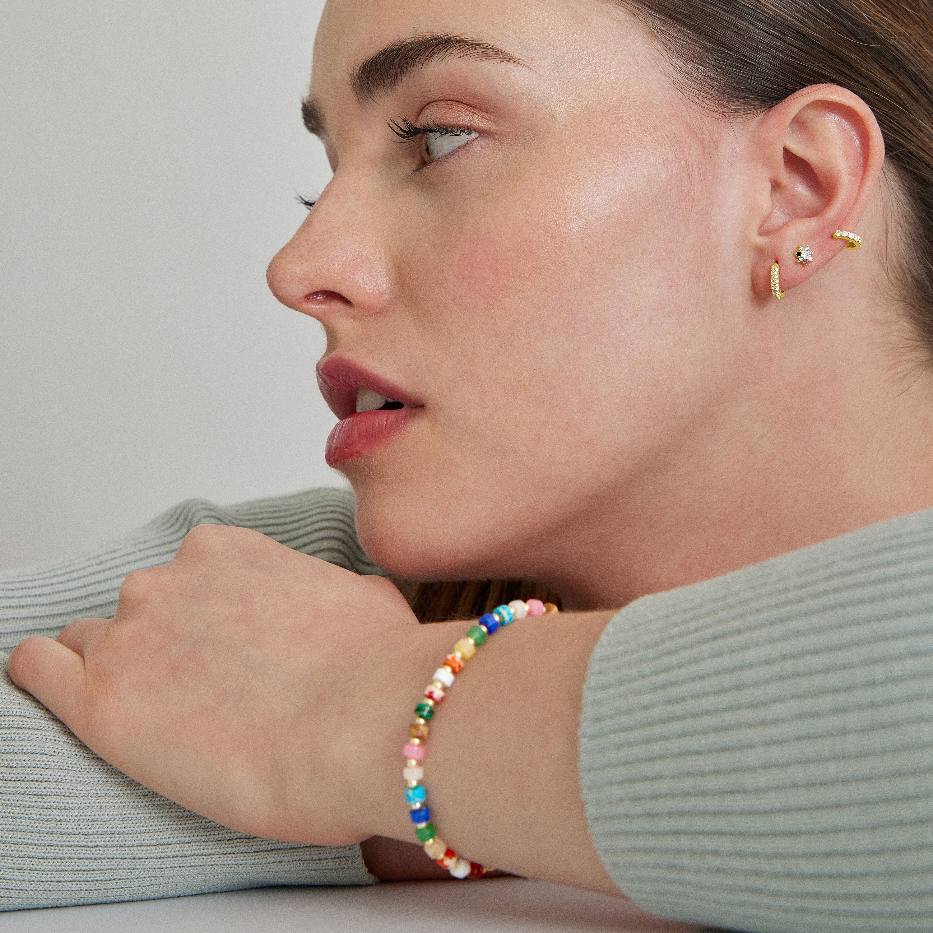 Pulsera de Plata de Ley 925 con Cristal Multicolor acabada en oro amarillo 18K - Ihun