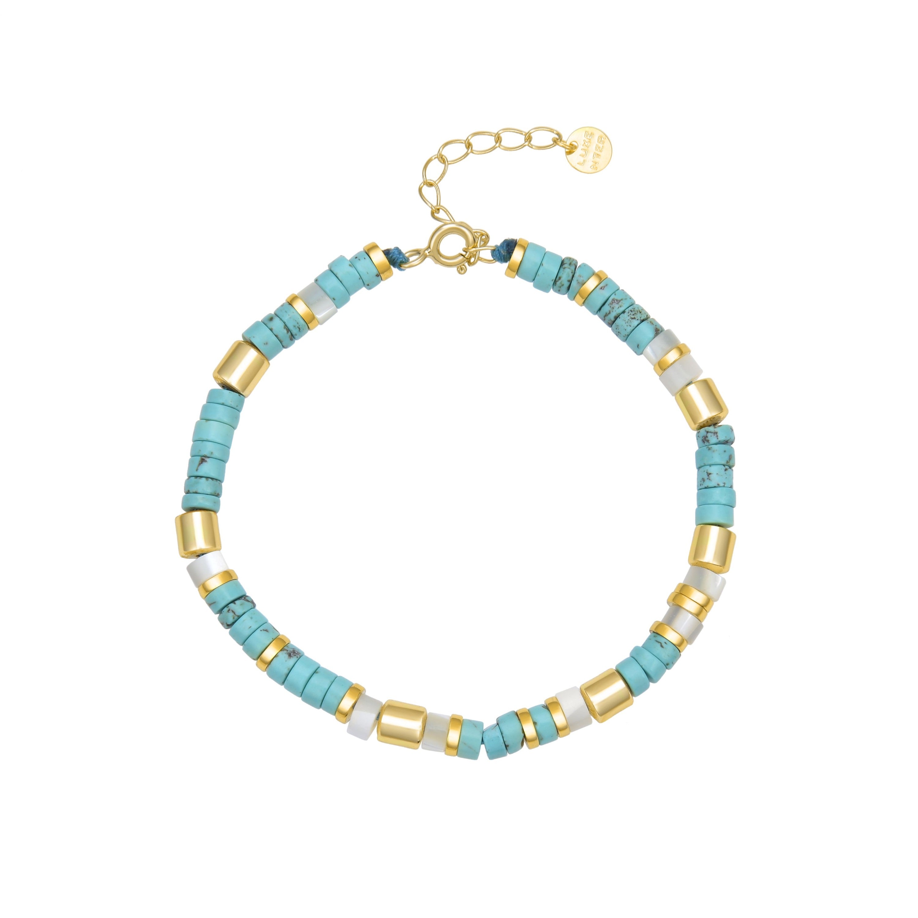 Pulsera de Plata de Ley 925 con Turquesa acabada en oro amarillo de 18K - Ihun