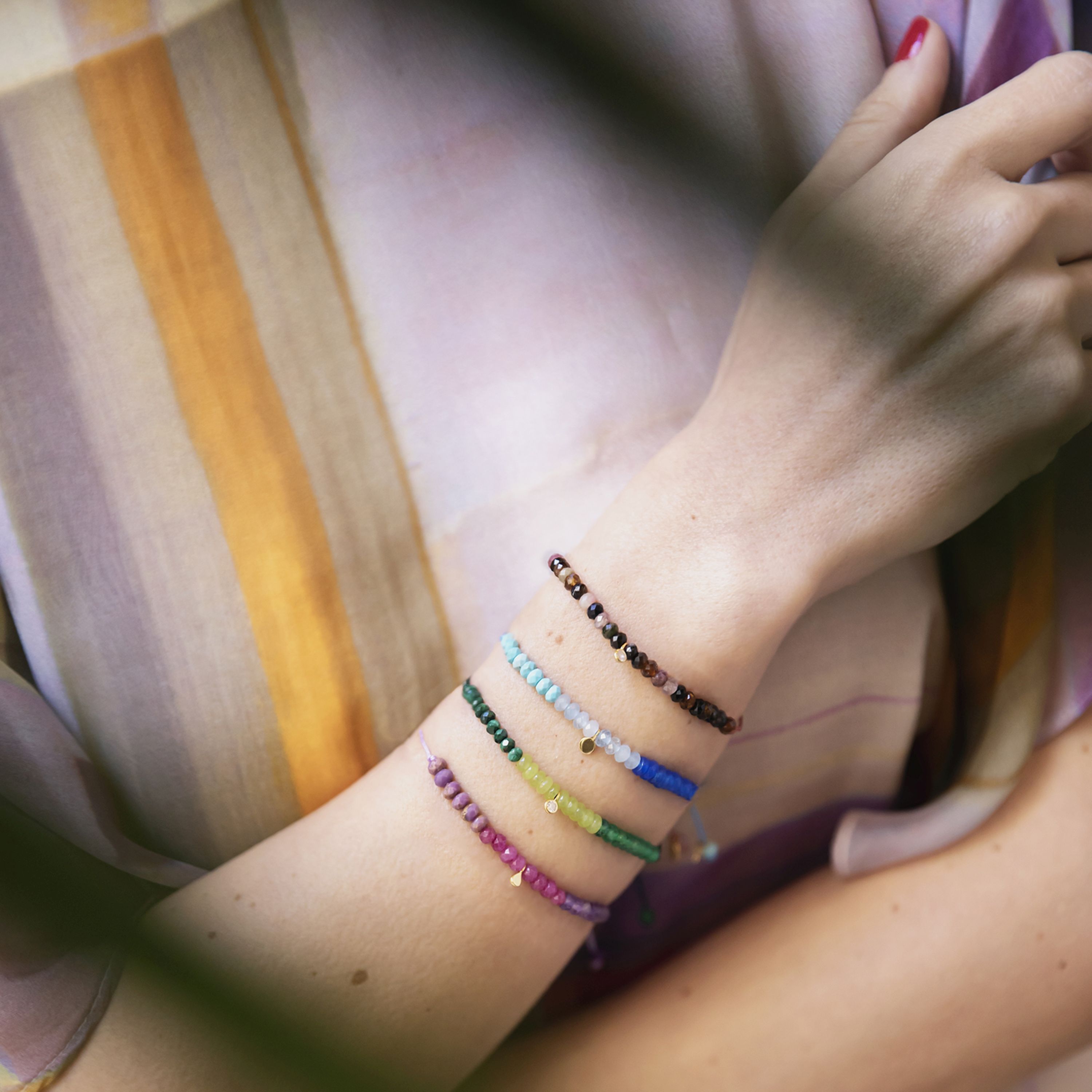 Pulsera de Plata de Ley 925 con Cristal Morado acabada en oro amarillo de 18K - Kasai