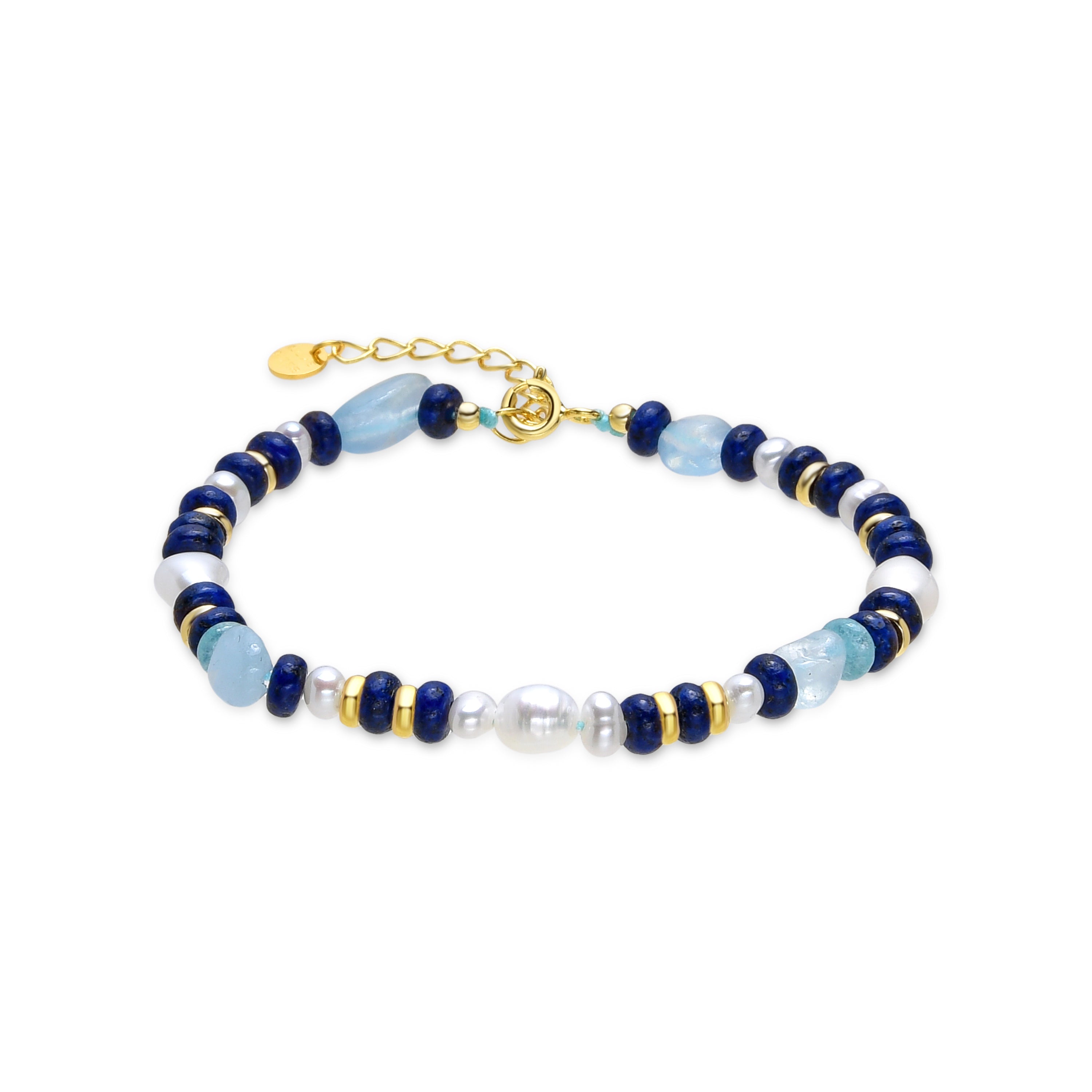 Pulsera de Plata de Ley 925 y Lapislazuli Natural acabada en oro amarillo de 18k - Menya
