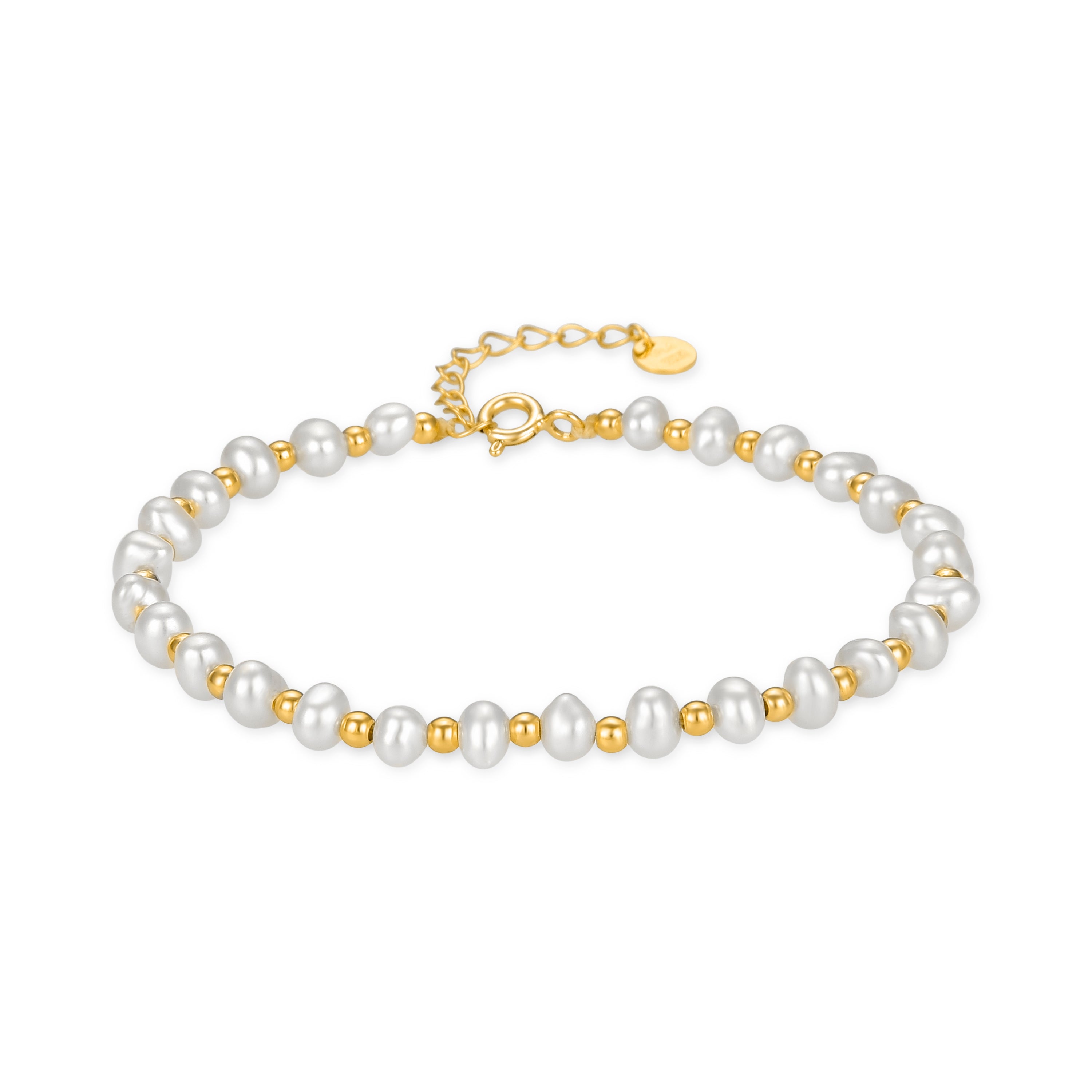 Pulsera de Plata de Ley 925 con Perla Blanca acabada en oro amarillo 18K - Fanaz