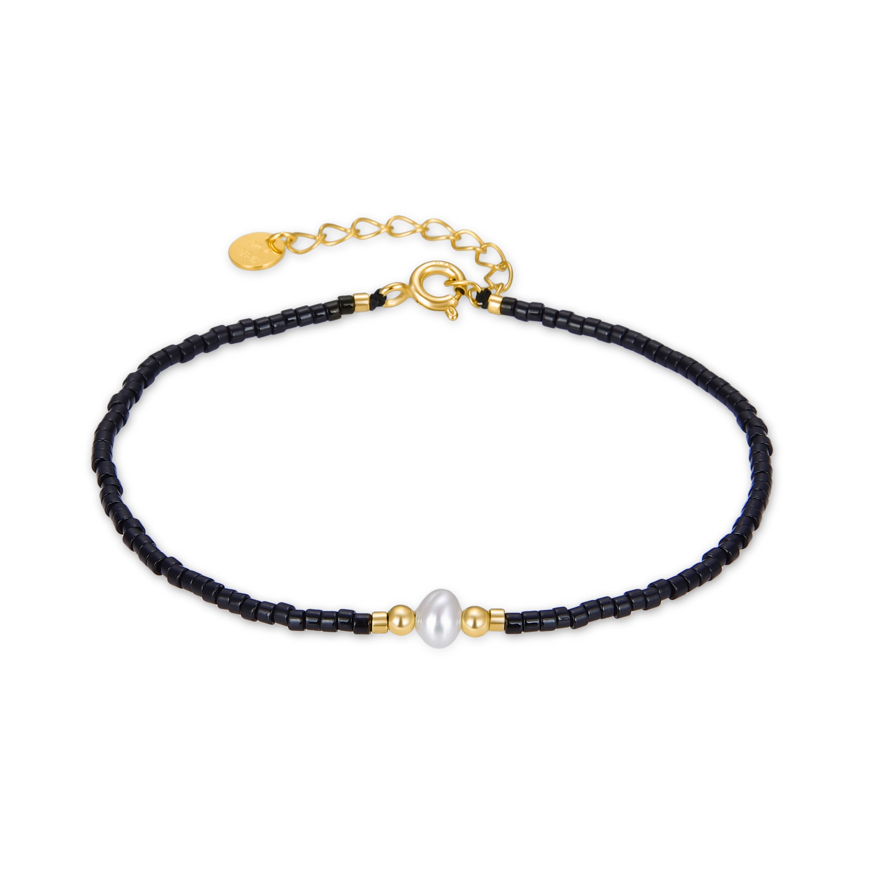 Pulsera de Plata de Ley 925 con Perla Blanca acabada en oro amarillo 18K - Isrha