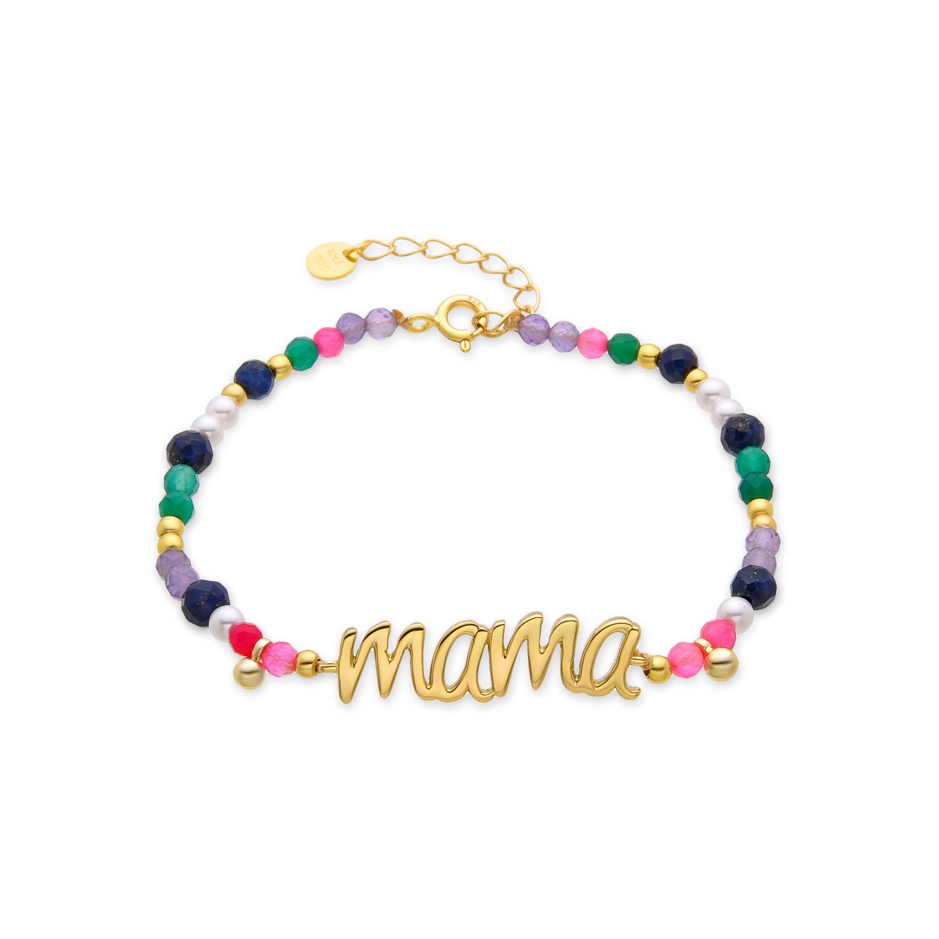 Pulsera de Plata de Ley 925 y Cristal Multicolor acabada en oro amarillo de 18k - Mama