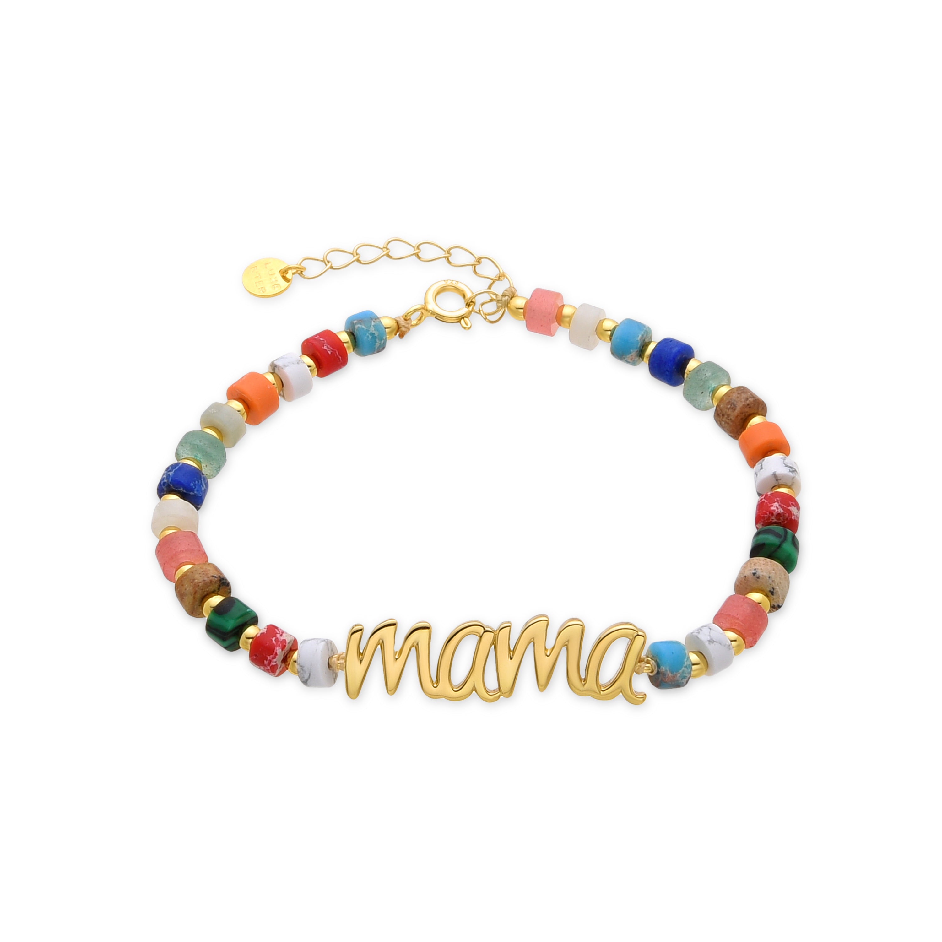 Pulsera de Plata de Ley 925 y Cristal Multicolor acabada en oro amarillo de 18k - Mama