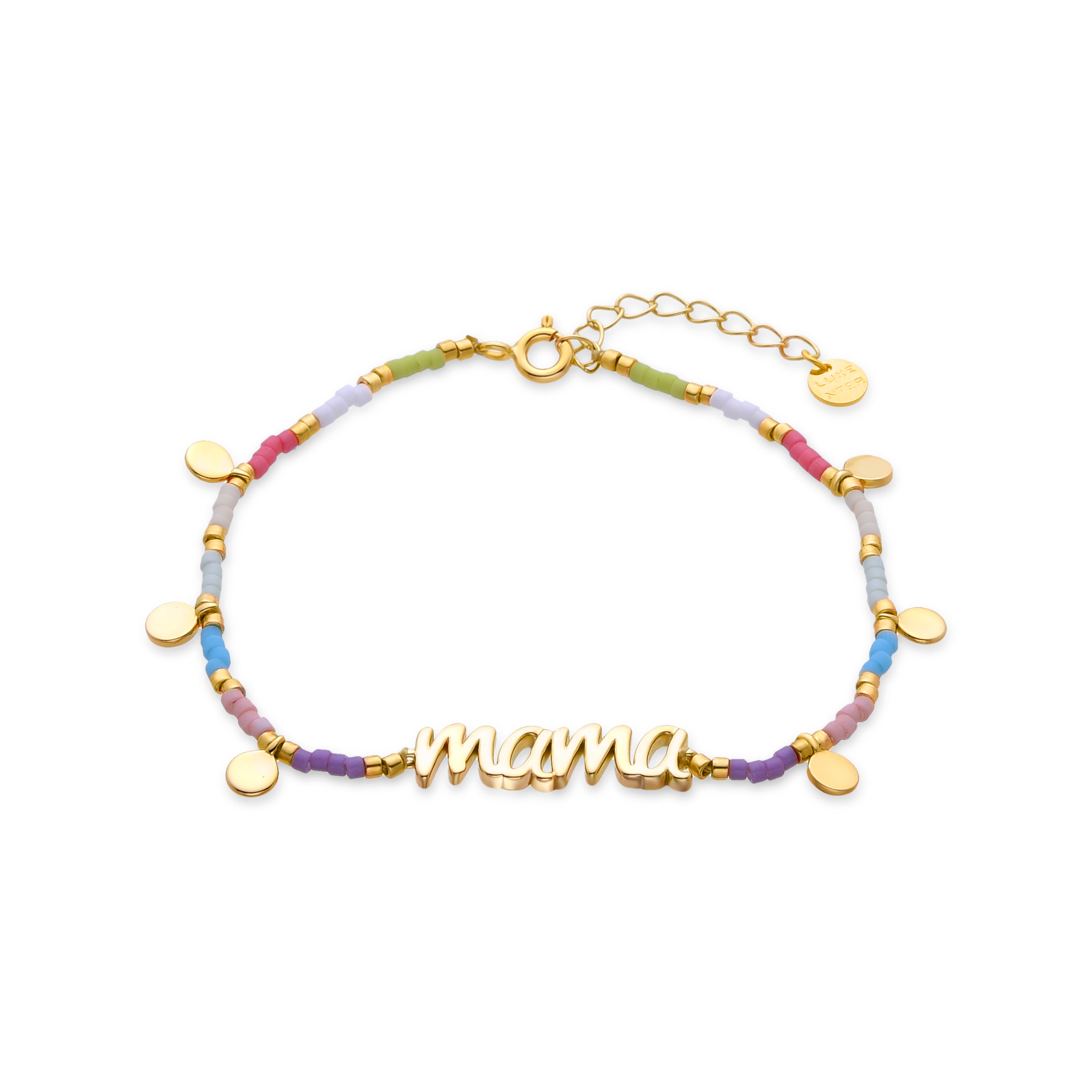 Pulsera de Plata de Ley 925 y Cristal Multicolor acabada en oro amarillo de 18k - Mama