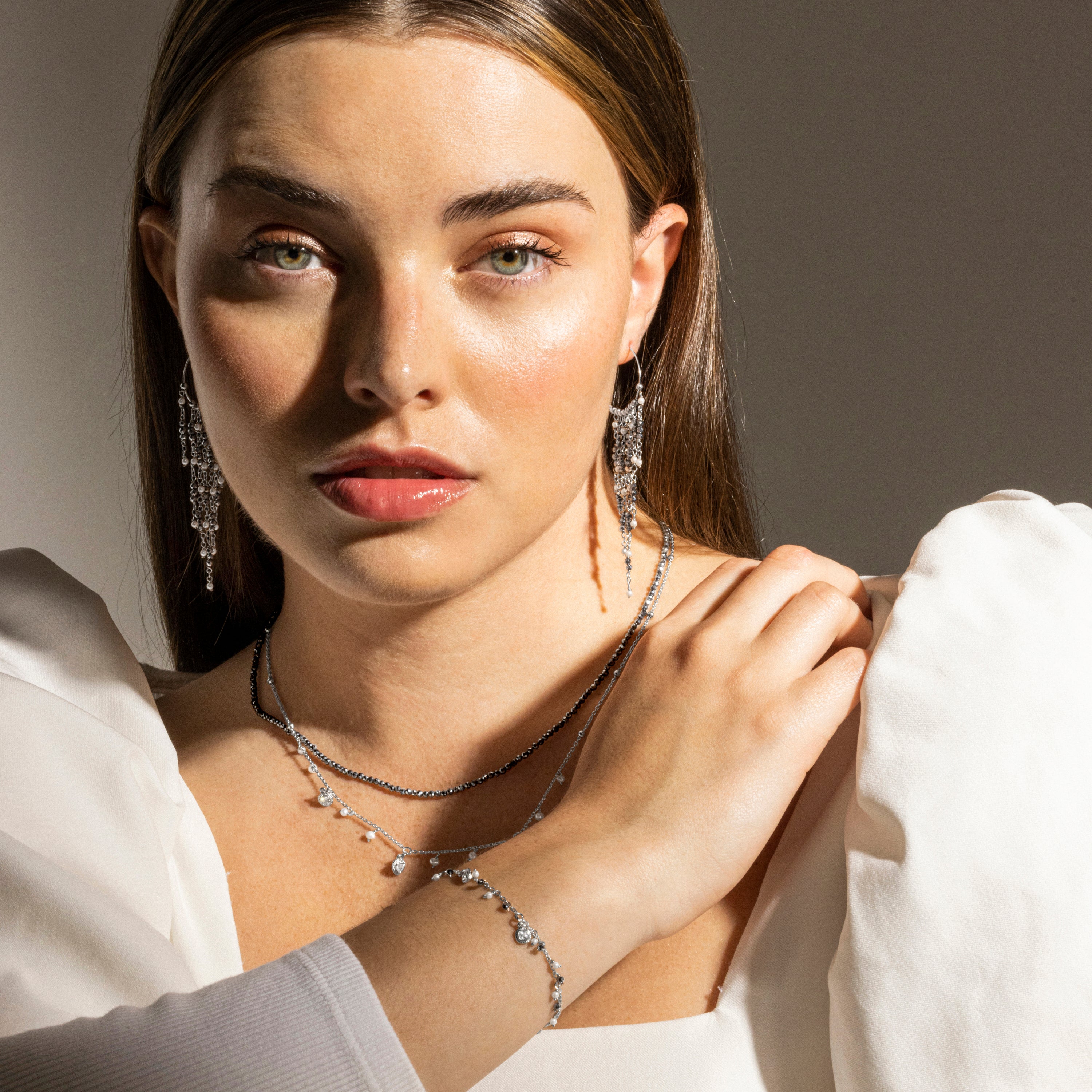 Pulsera de Plata de Ley 925 y Perla Blanca acabado en rodio - Apses