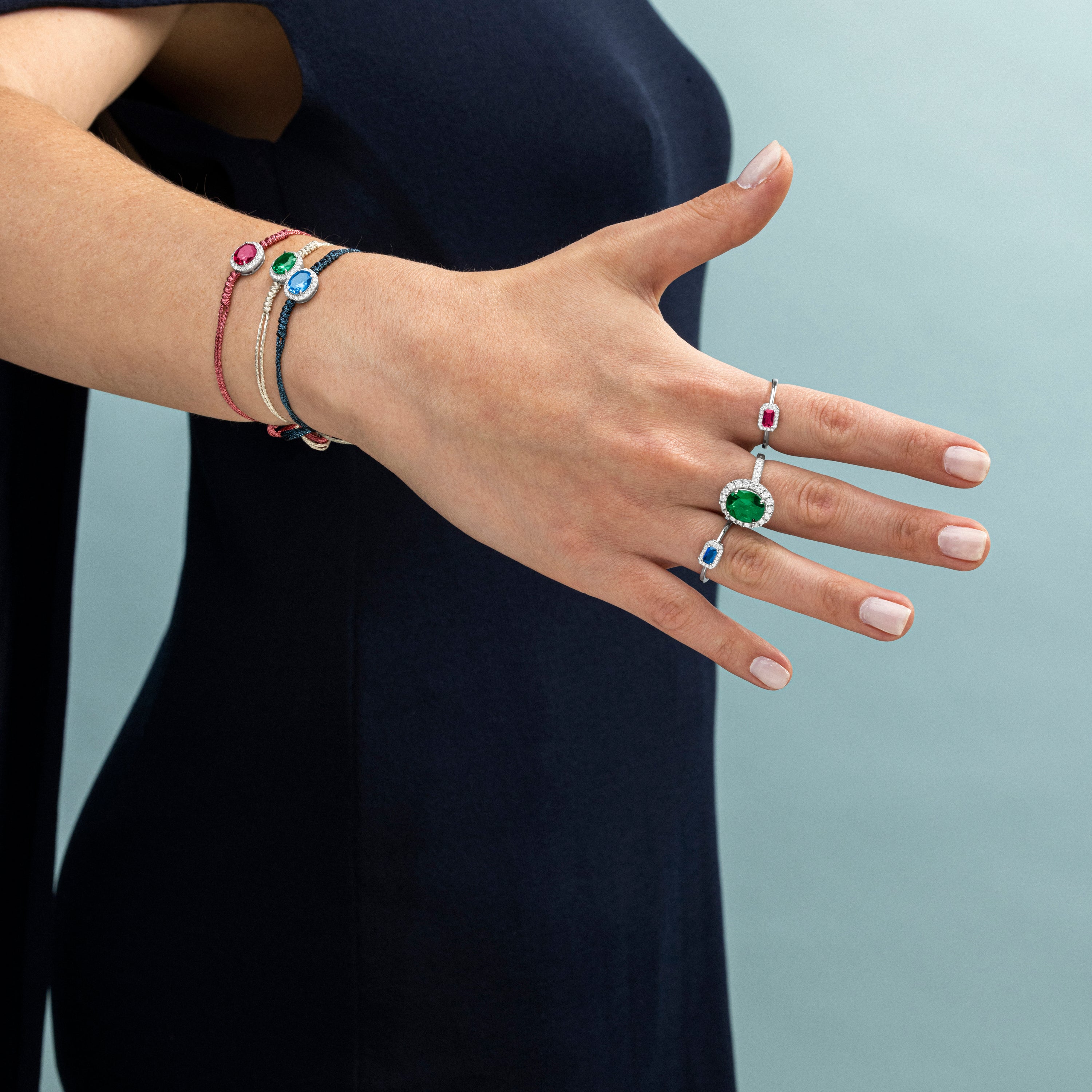 Pulsera de Plata de Ley 925 y Circonita Esmeralda acabado en rodio - Lyla