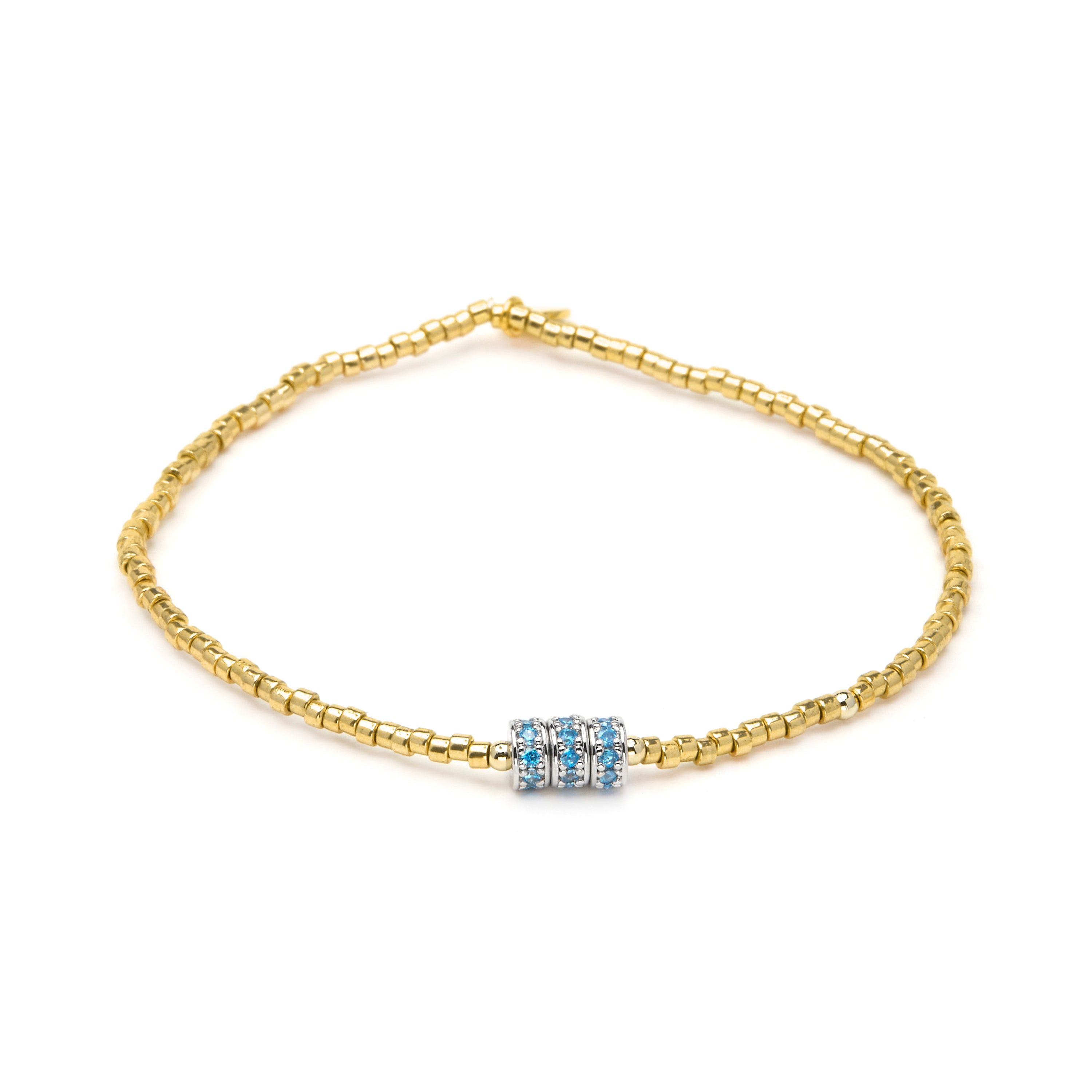 Pulsera de Plata de Ley 925 y Circonita Topacio Azul acabado en oro amarillo 18k - Alsion