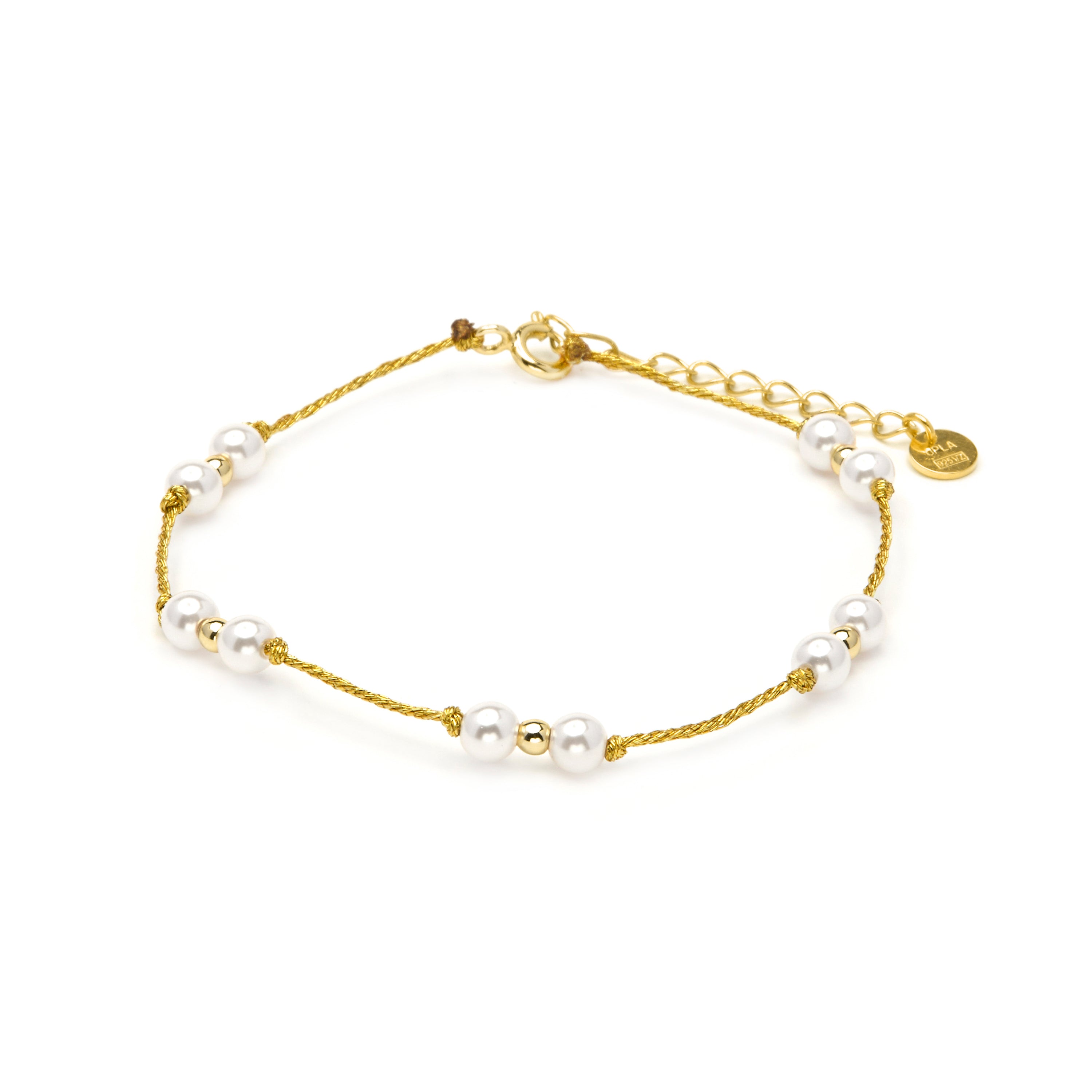 Pulsera de Plata de Ley 925 y Perla Blanca acabado en oro amarillo 18k - Deusu