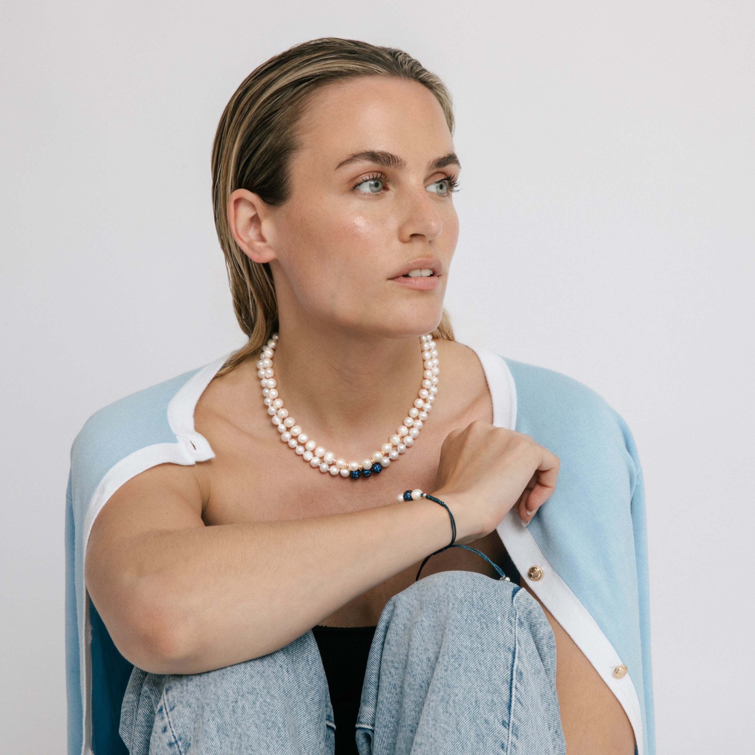 Pulsera de Plata de Ley 925 y Perla Blanca acabado en rodio - Sanek