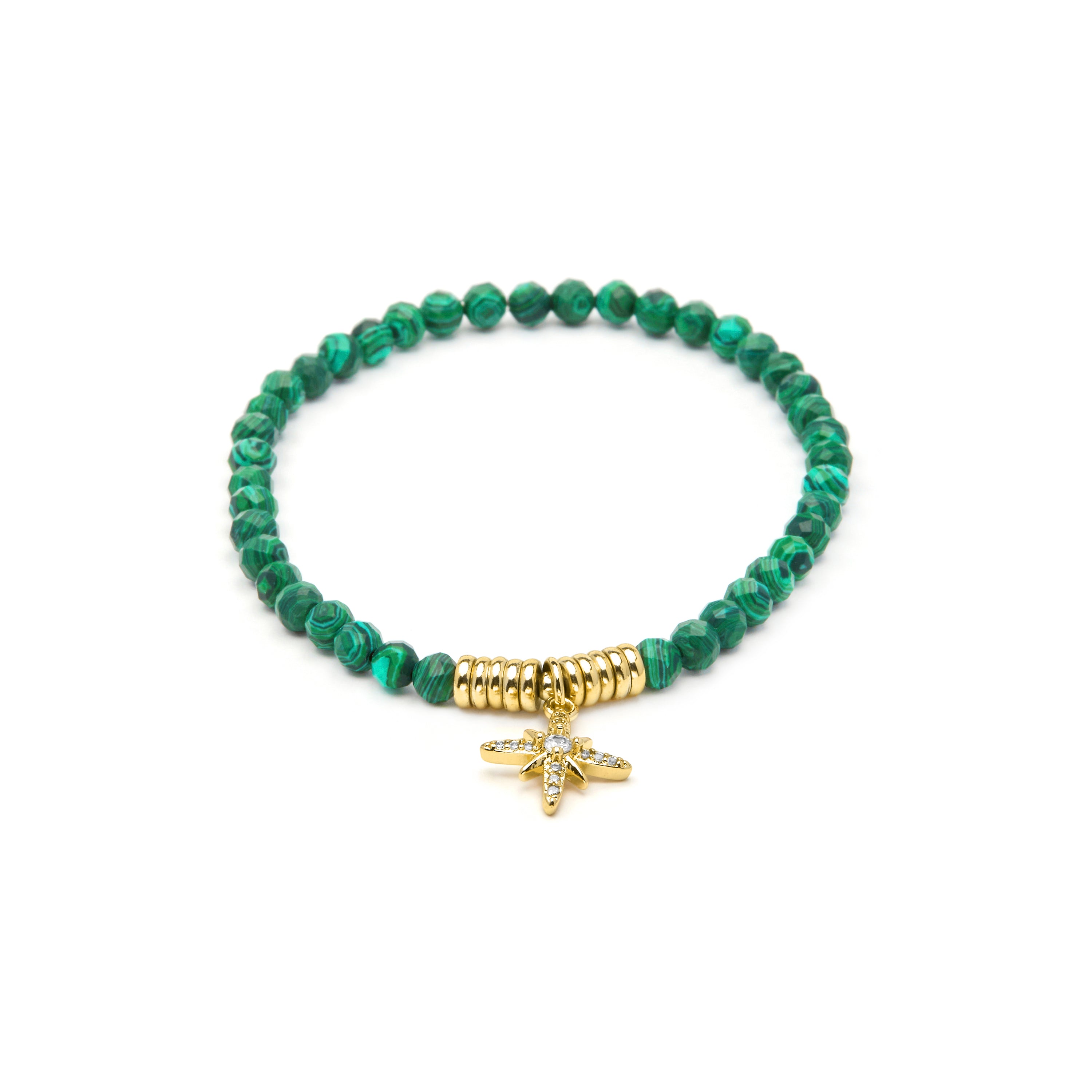 Pulsera de Plata de Ley 925 y Malaquita acabado en oro amarillo 18k - Therex