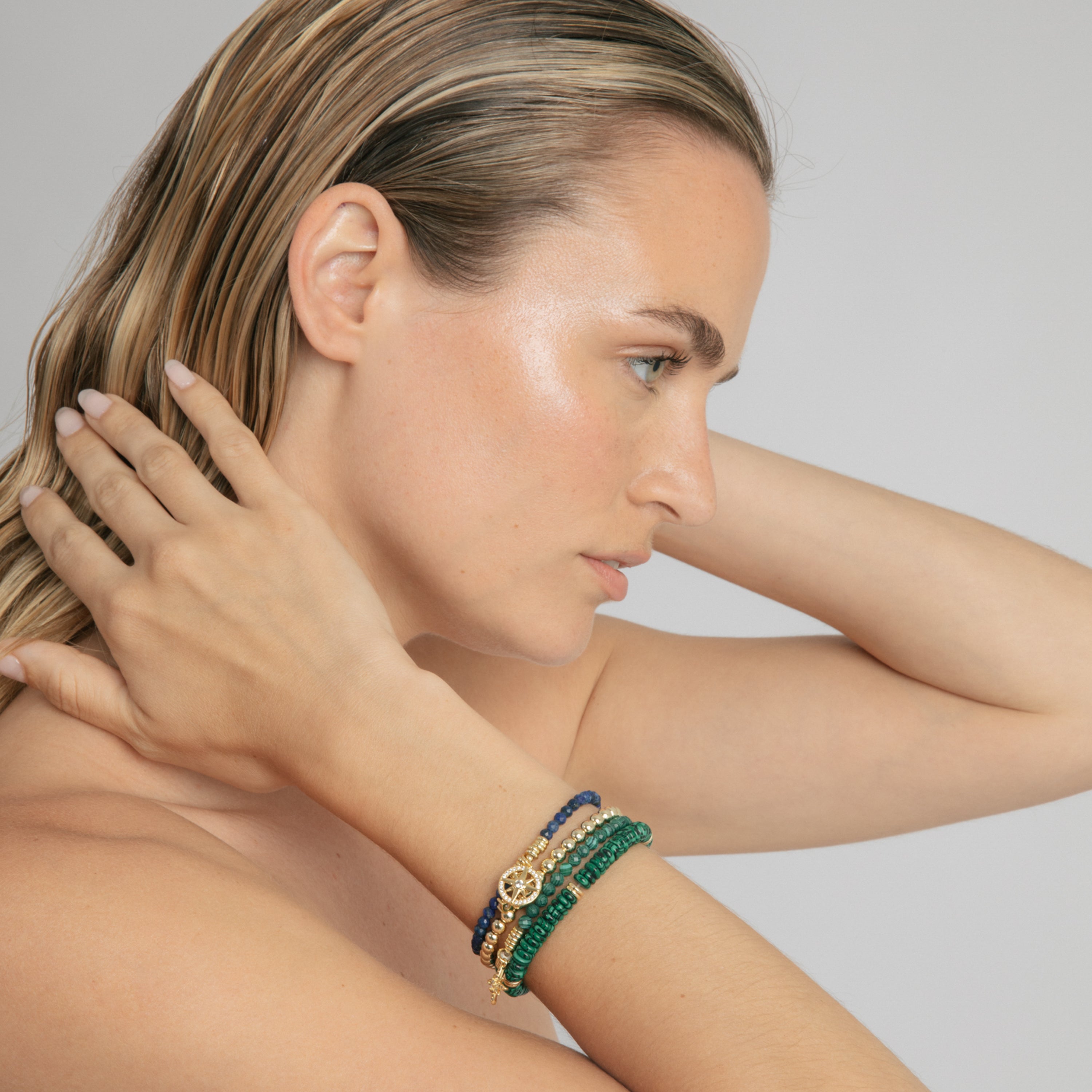 Pulsera de Plata de Ley 925 y Malaquita acabado en oro amarillo 18k - Therex