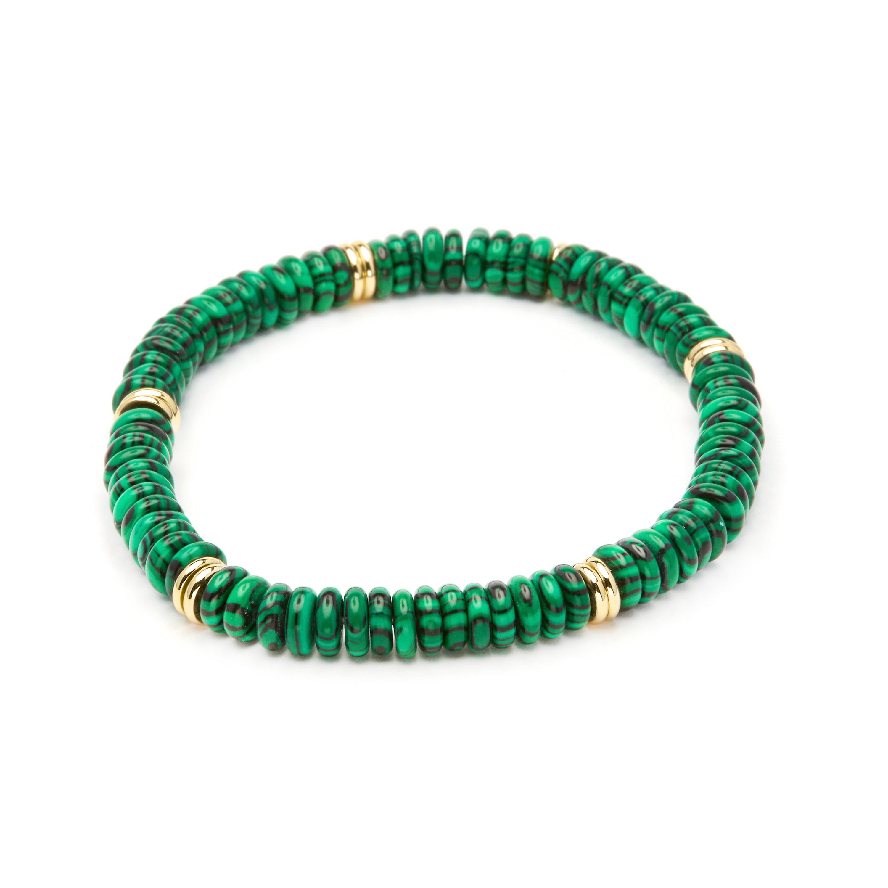 Pulsera de Plata de Ley 925 y Malaquita acabado en oro amarillo 18k - Monsuc