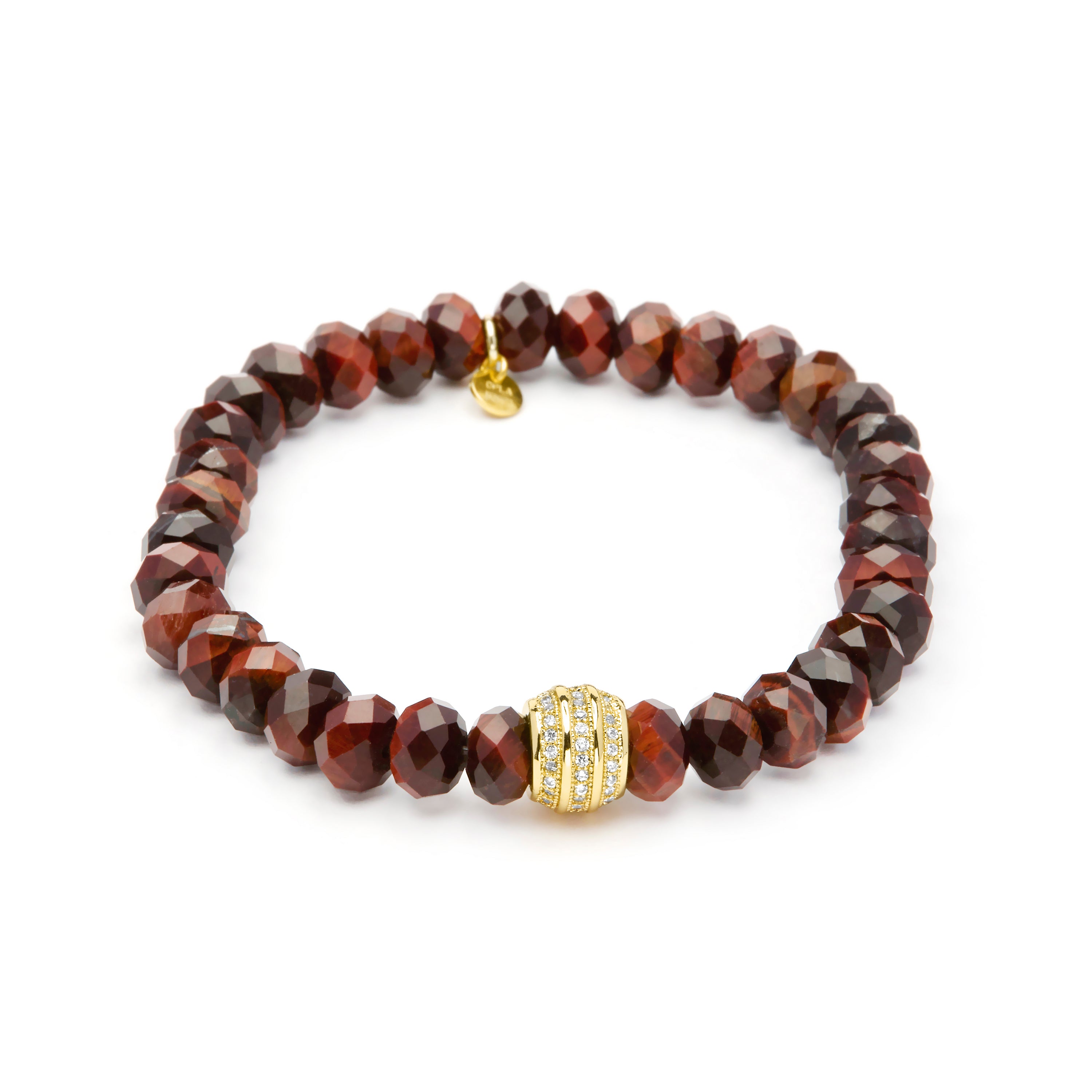 Pulsera de Plata de Ley 925 y Ojo de Tigre Rojo acabado en oro amarillo 18k - Arni