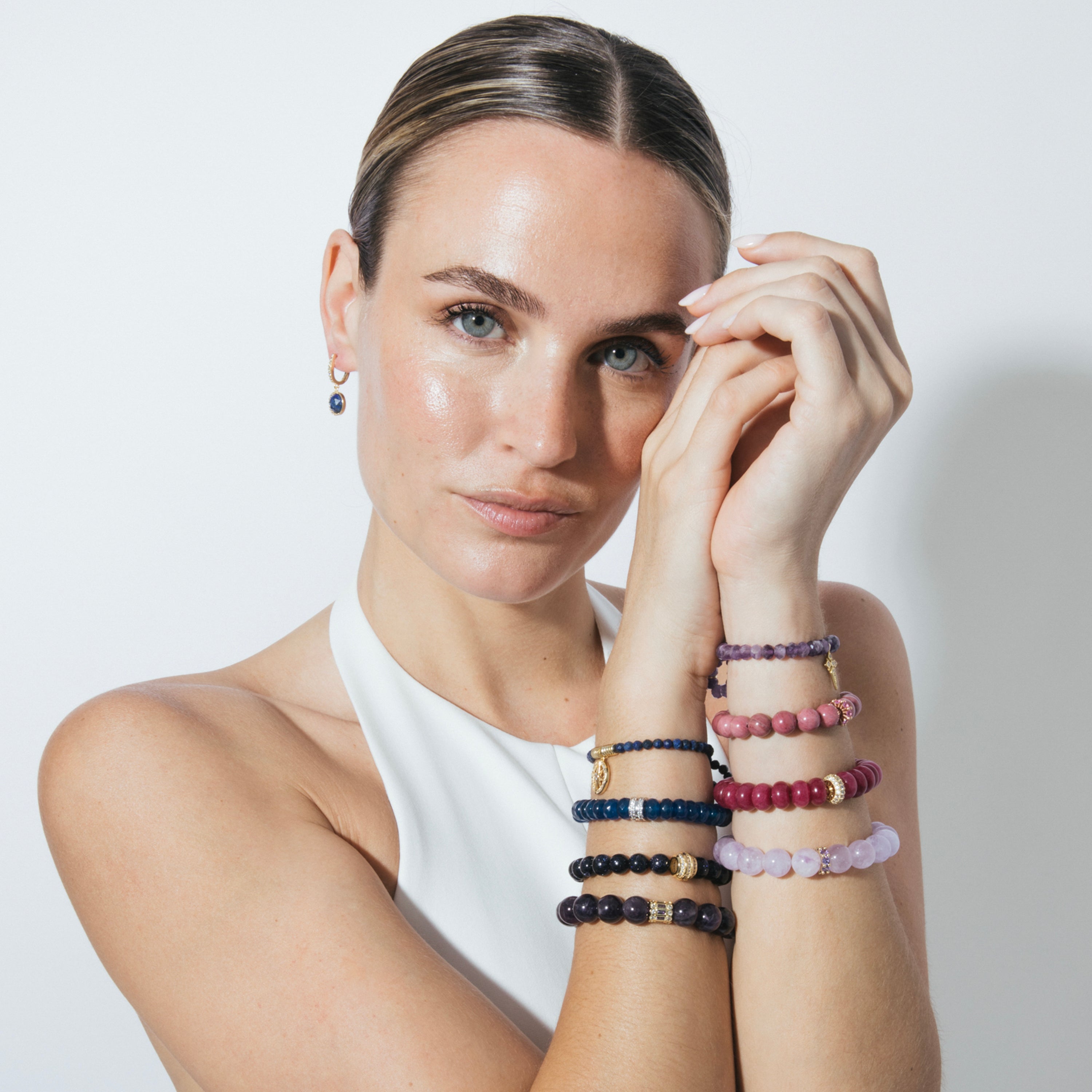 Pulsera de Plata de Ley 925 y Rodocrosita acabado en oro amarillo 18k - Kamida