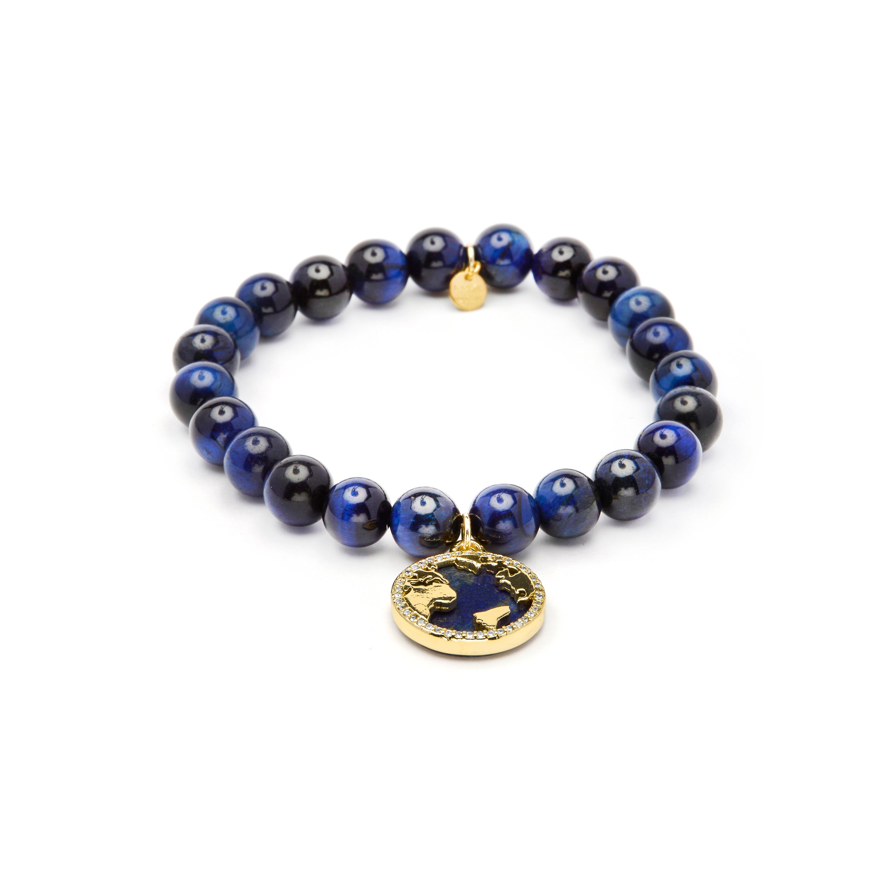 Pulsera de Plata de Ley 925 y Ojo de Tigre Azul acabado en oro amarillo 18k - Yaspai