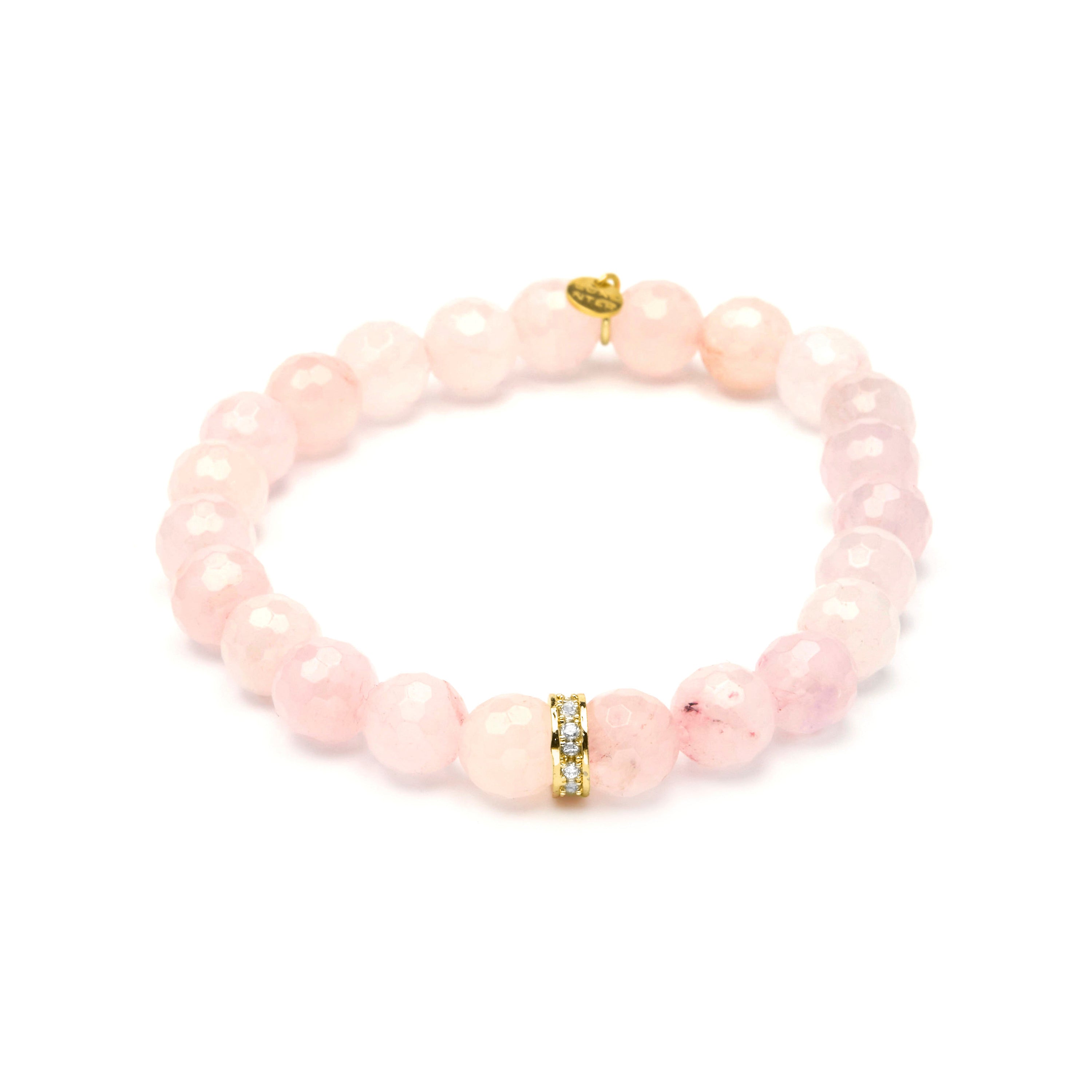 Pulsera de Plata de Ley 925 y Cuarzo Rosa acabado en oro amarillo 18k - Nielsi