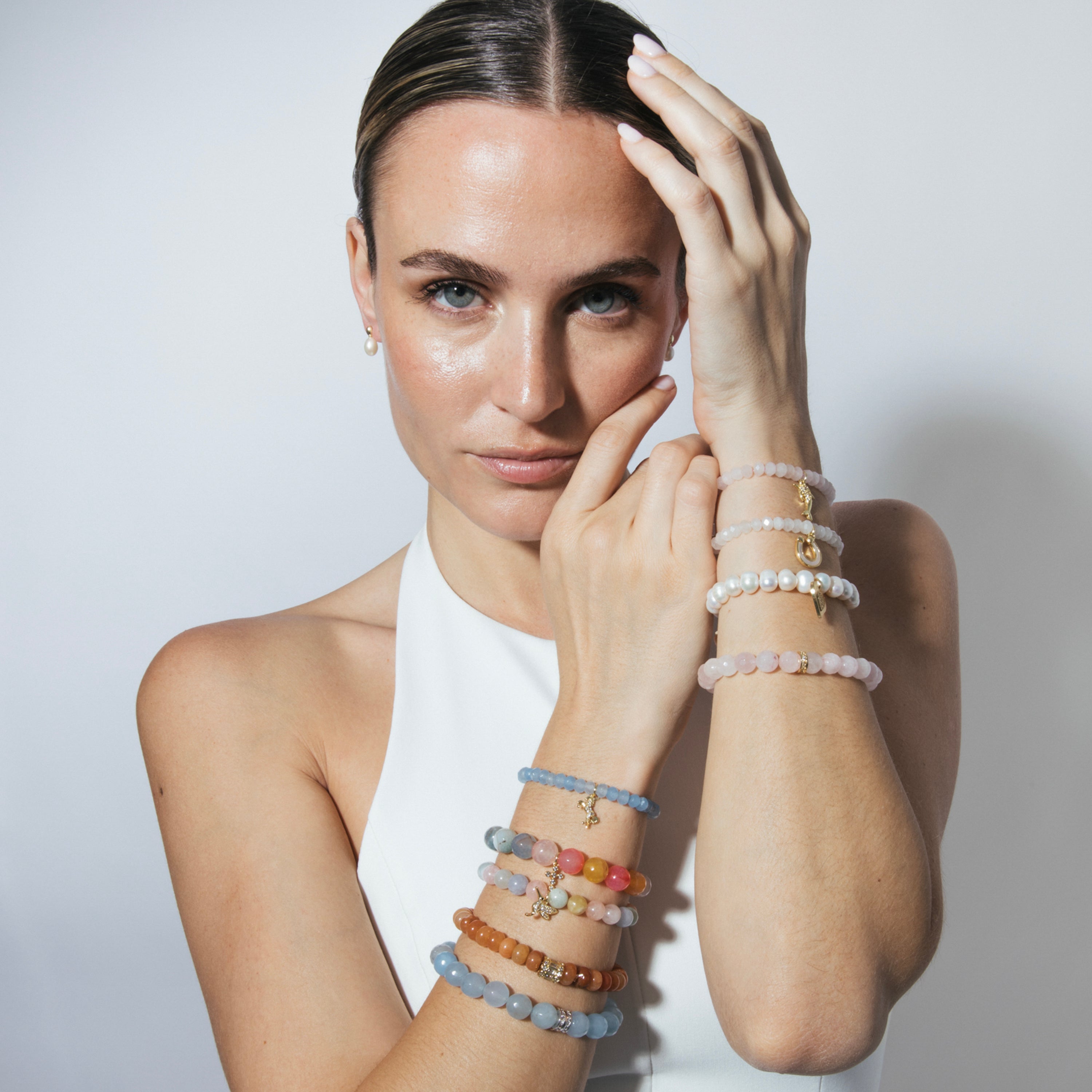 Pulsera de Plata de Ley 925 y Cuarzo Rosa acabado en oro amarillo 18k - Nielsi