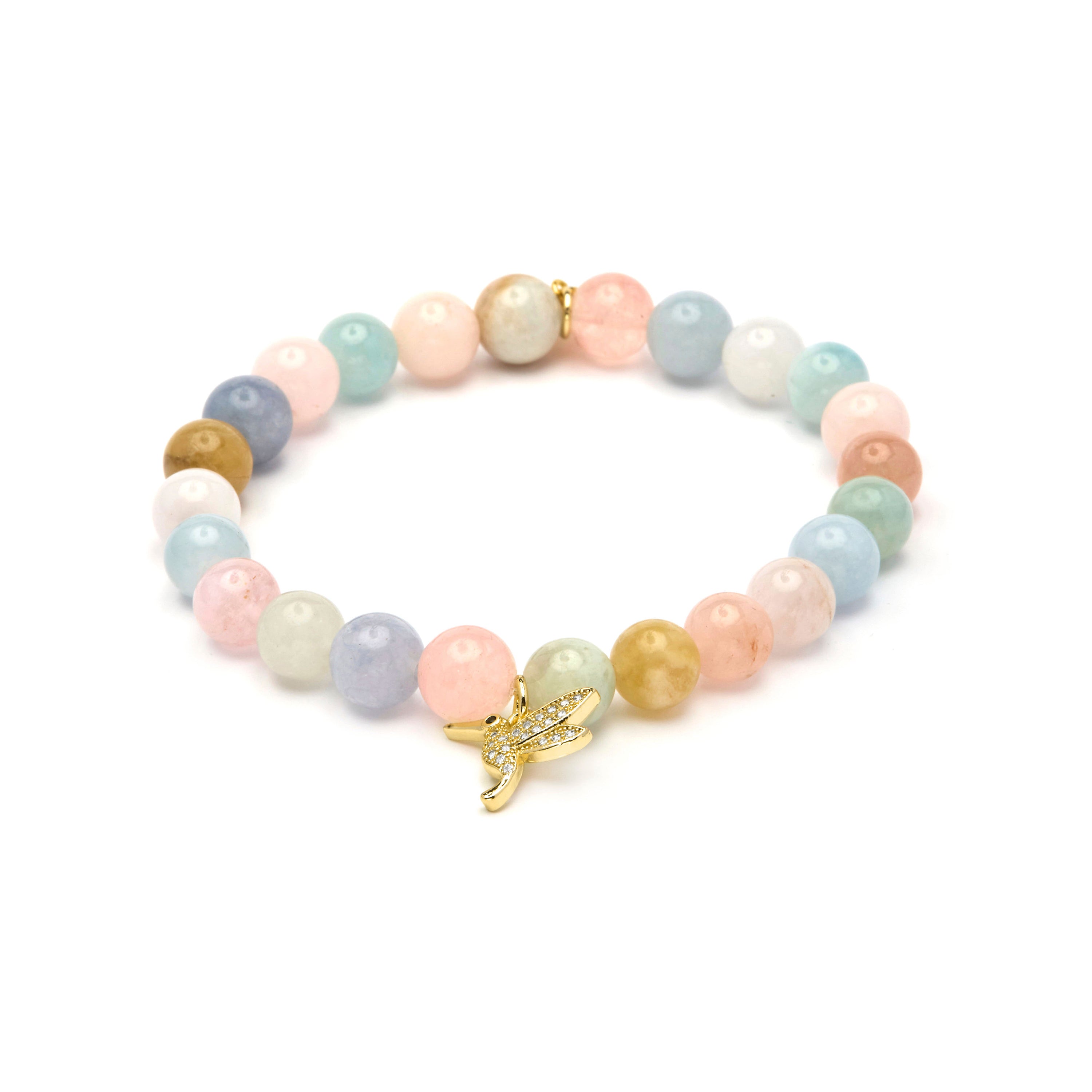 Pulsera de Plata de Ley 925 y Morganita Natural acabado en oro amarillo 18k - Thulko