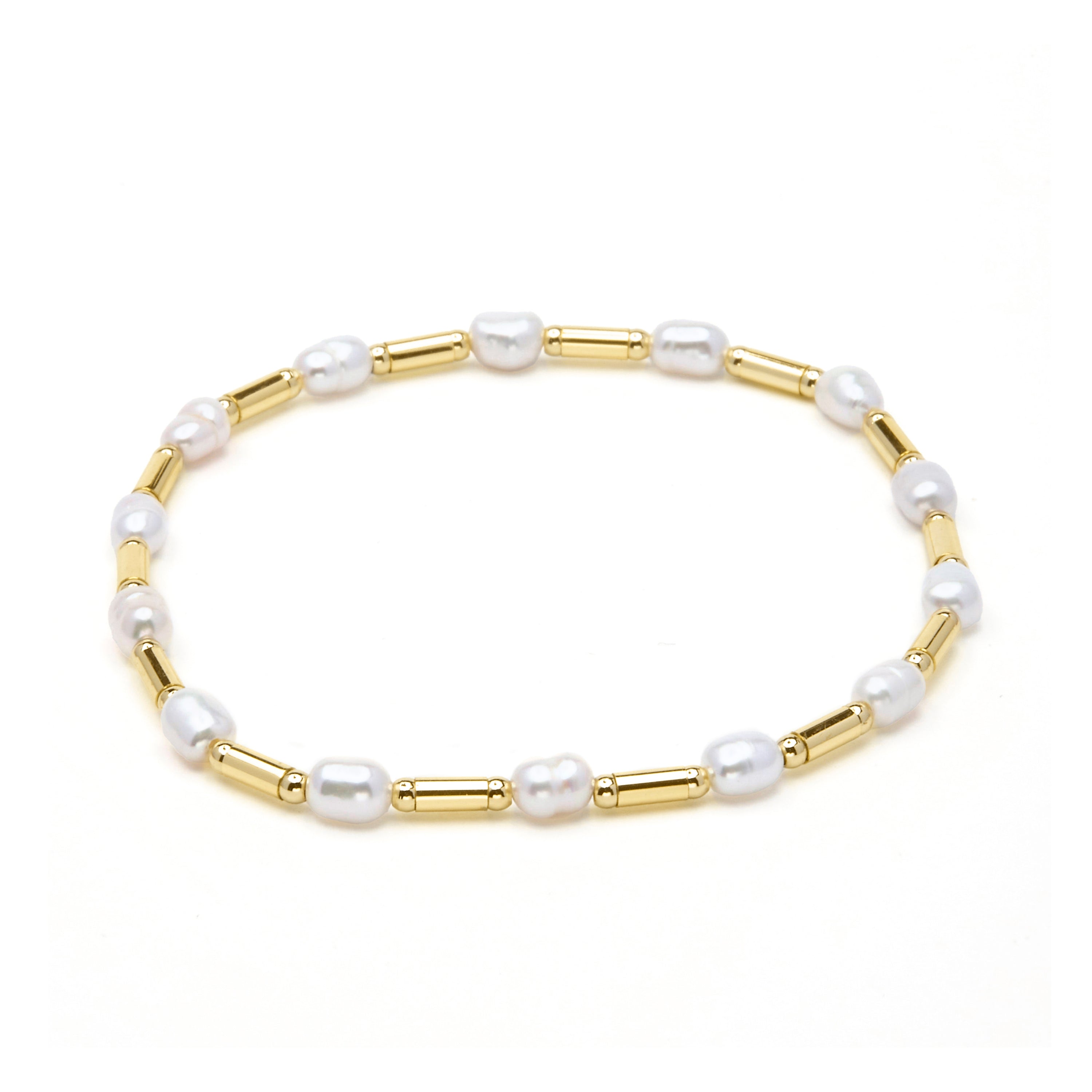 Pulsera de Plata de Ley 925 y Perla Blanca acabado en oro amarillo 18k - Laurid