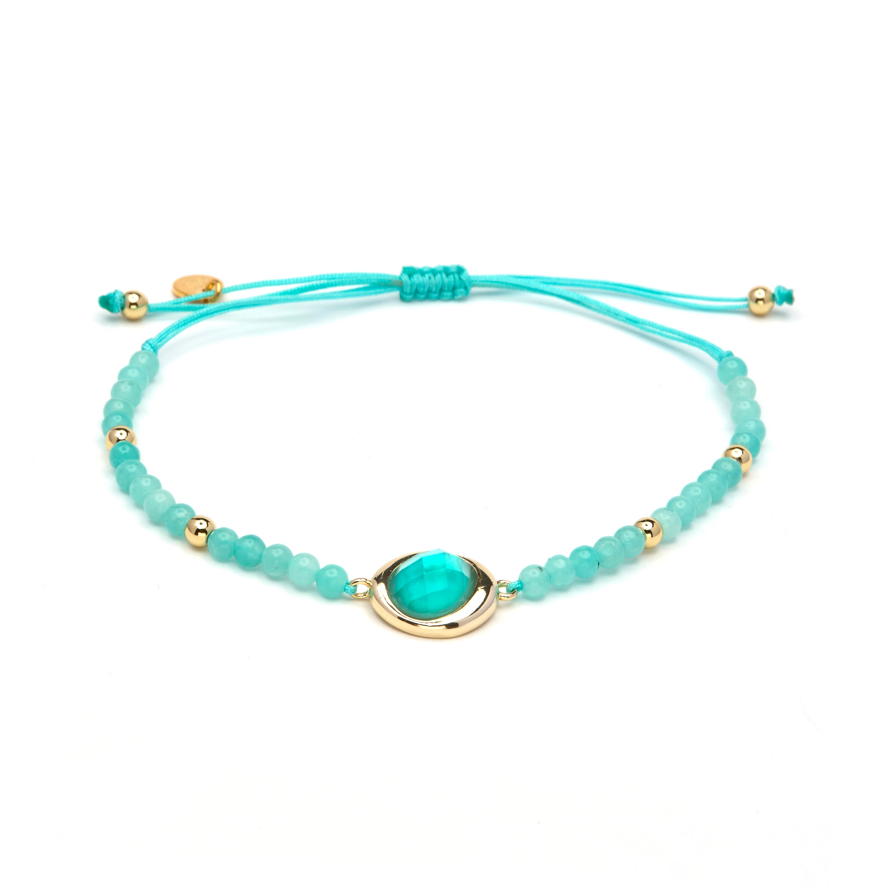 Pulsera de Plata de Ley 925 y Doblete Madreperla / Cuarzo Hidrotermal Verde acabado en oro amarillo 18k - Alqua