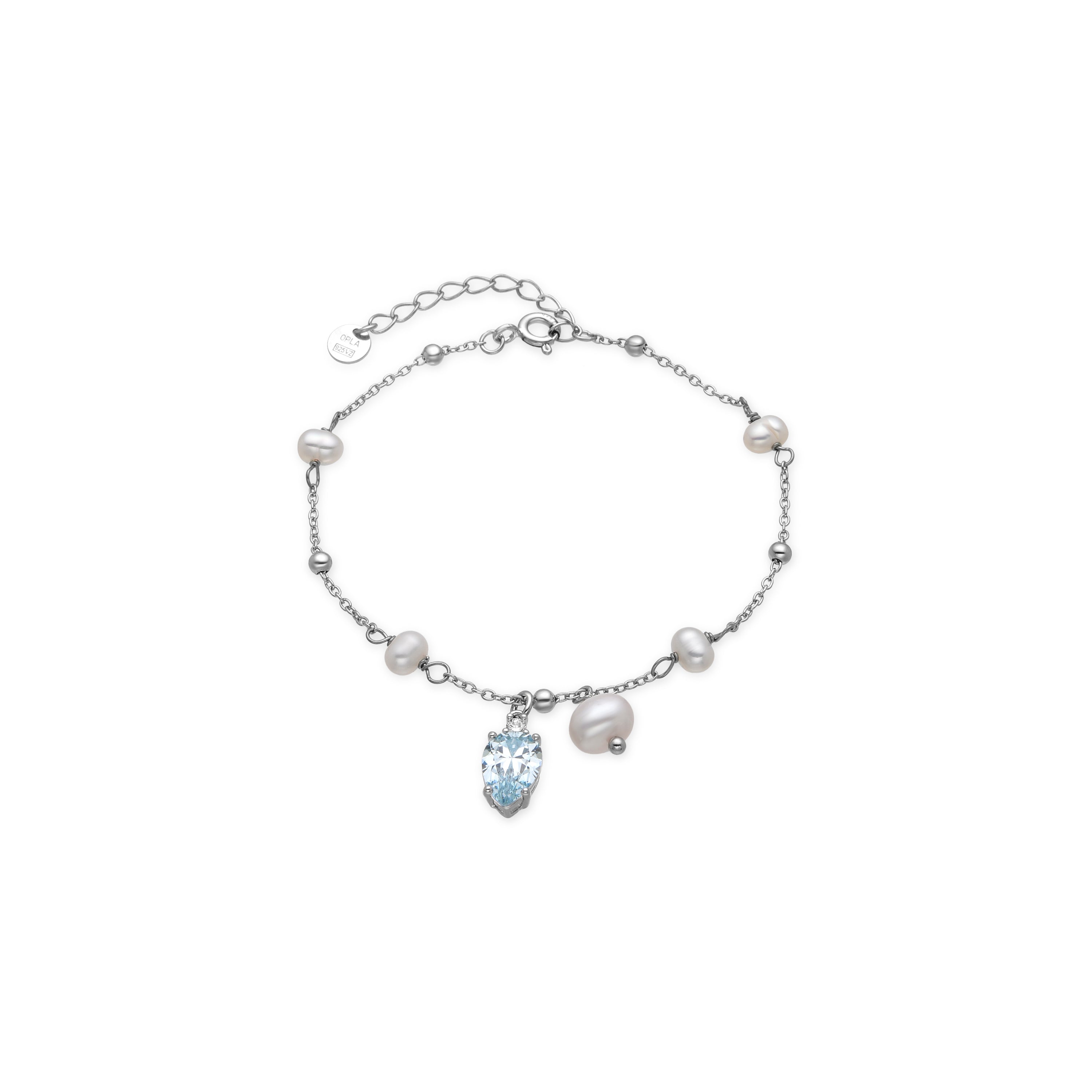 Pulsera de Plata de Ley 925 y Circonita Aguamarina acabado rodio - Lebao